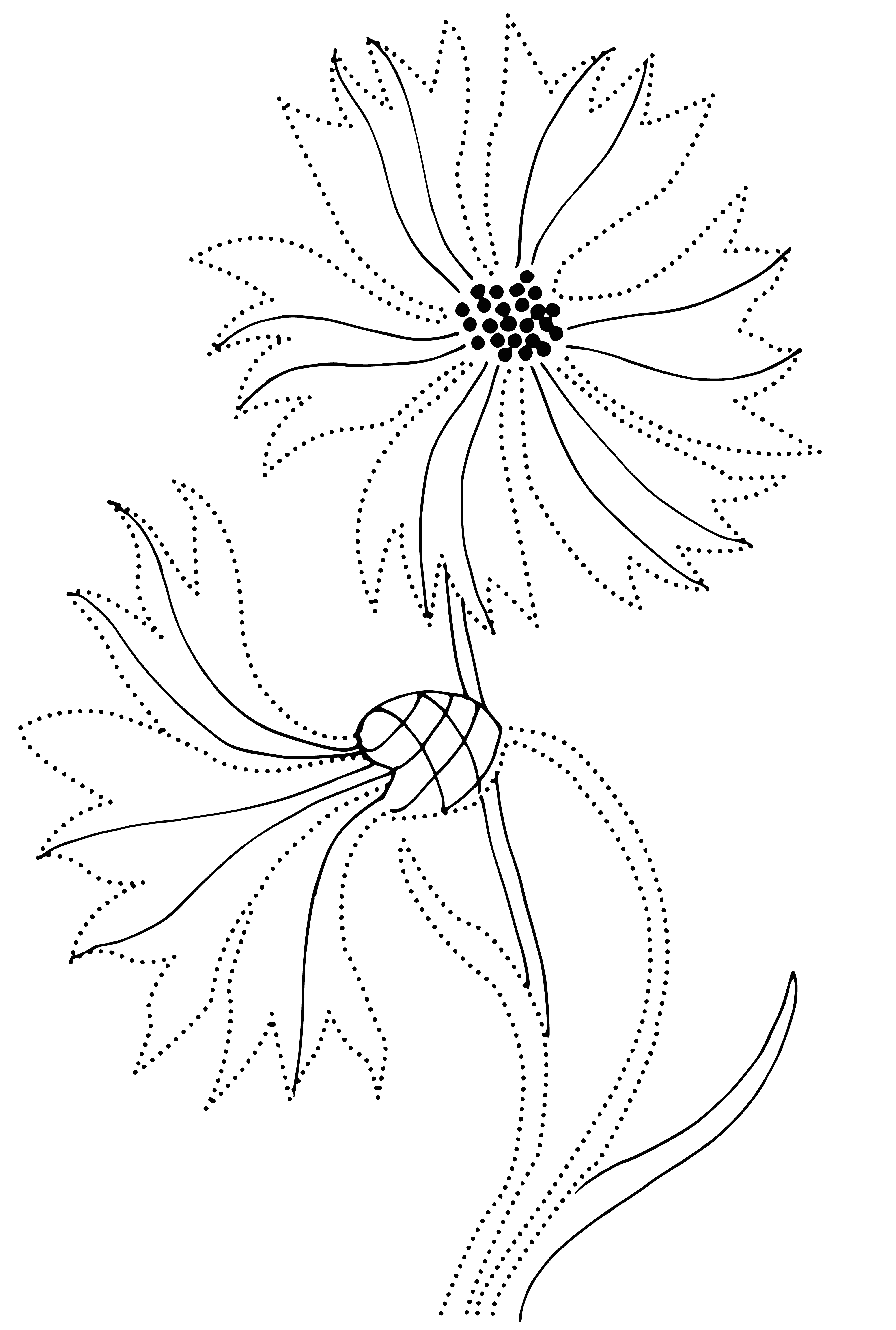coloring page: A blue flower with a yellow center, surrounded by green leaves, creates a beautiful sight.