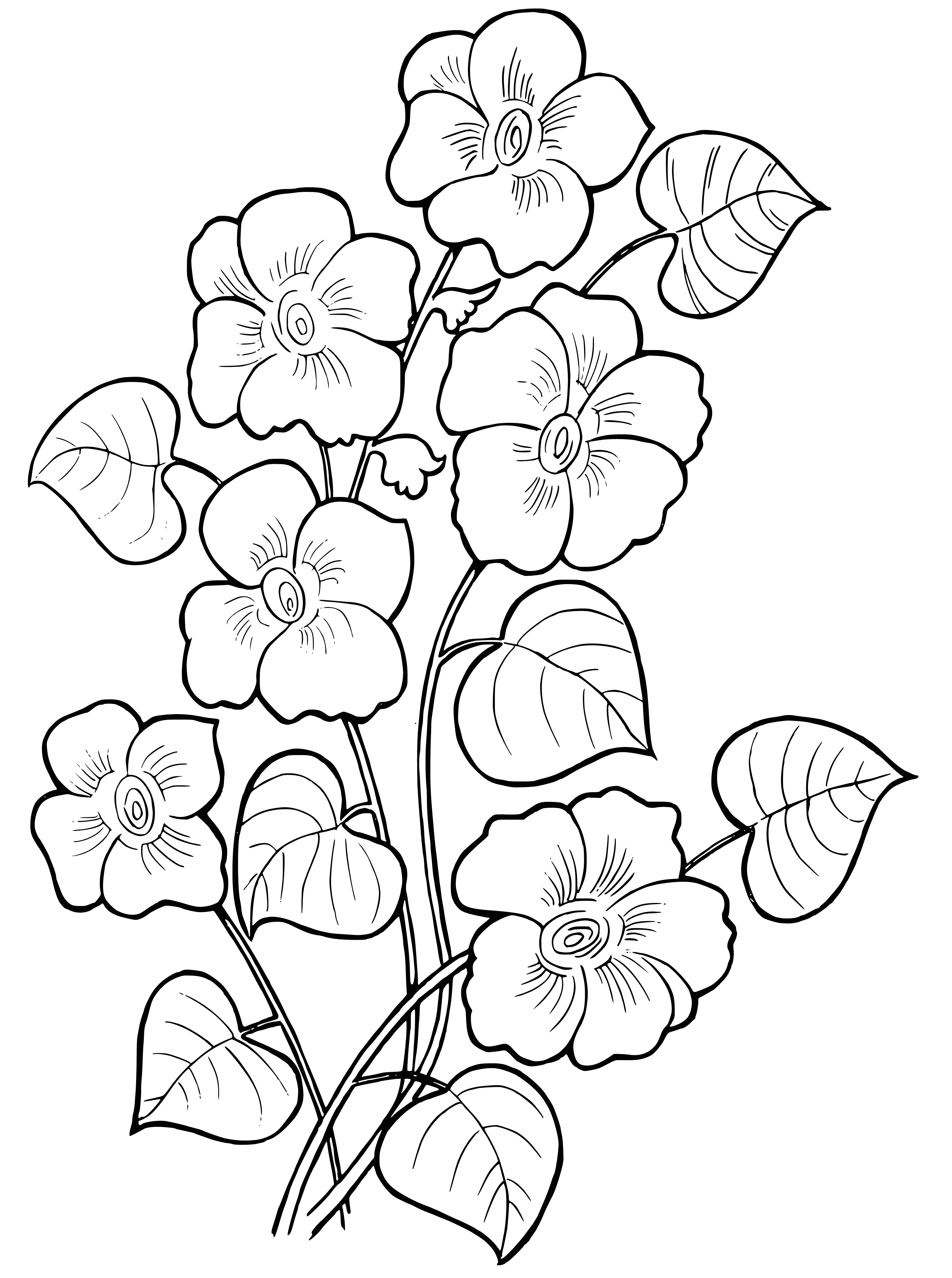 coloring page: Coloring page has flowers/leaves in various colors: white, yellow, pink, green.