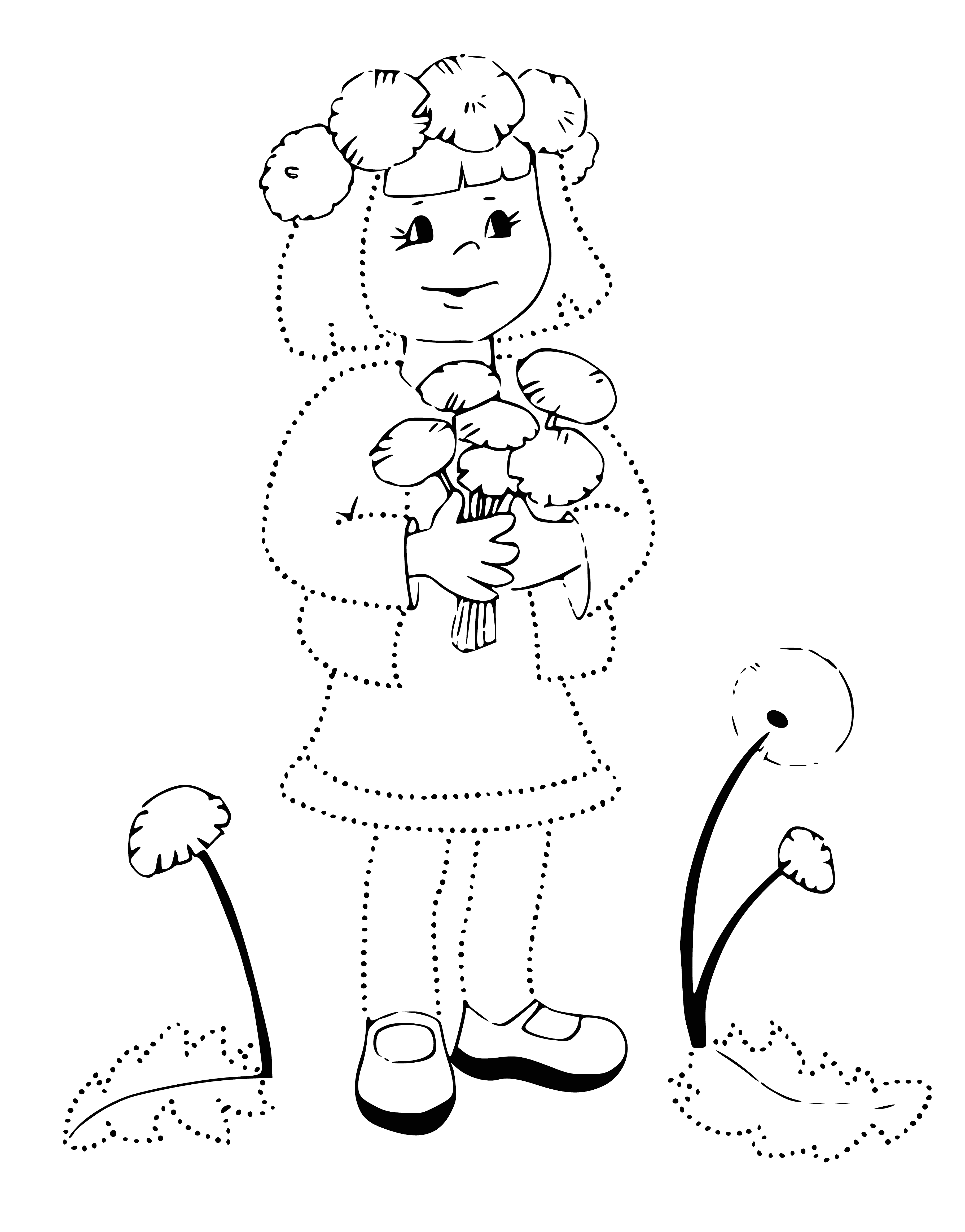 Girl with dandelions coloring page
