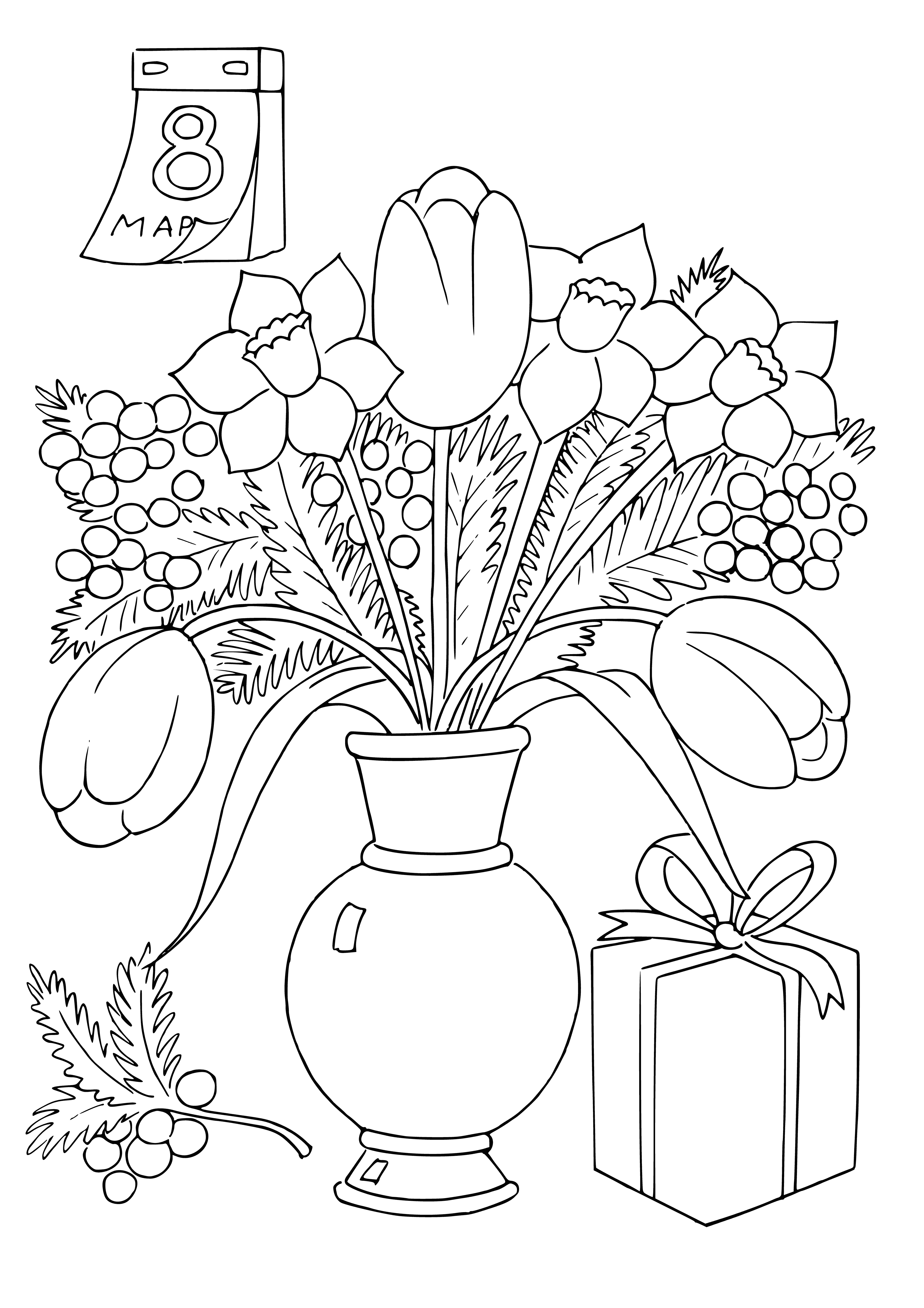 coloring page: Coloring pages: large sun/green tree/blue bird/white cloud (1); large tree/2 pink flowers/yellow sun/blue bird/white cloud (2).