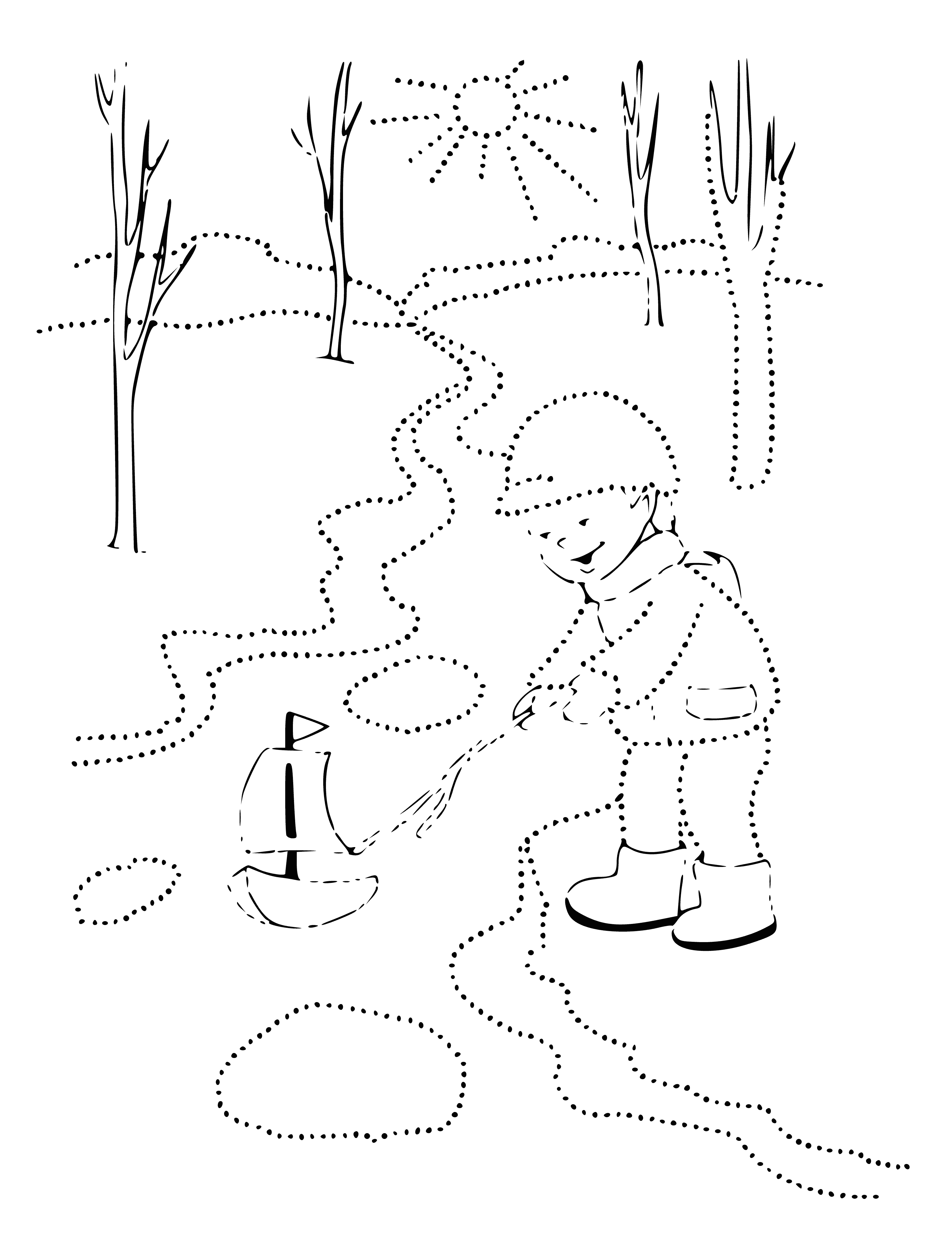 The ship sails along the stream coloring page
