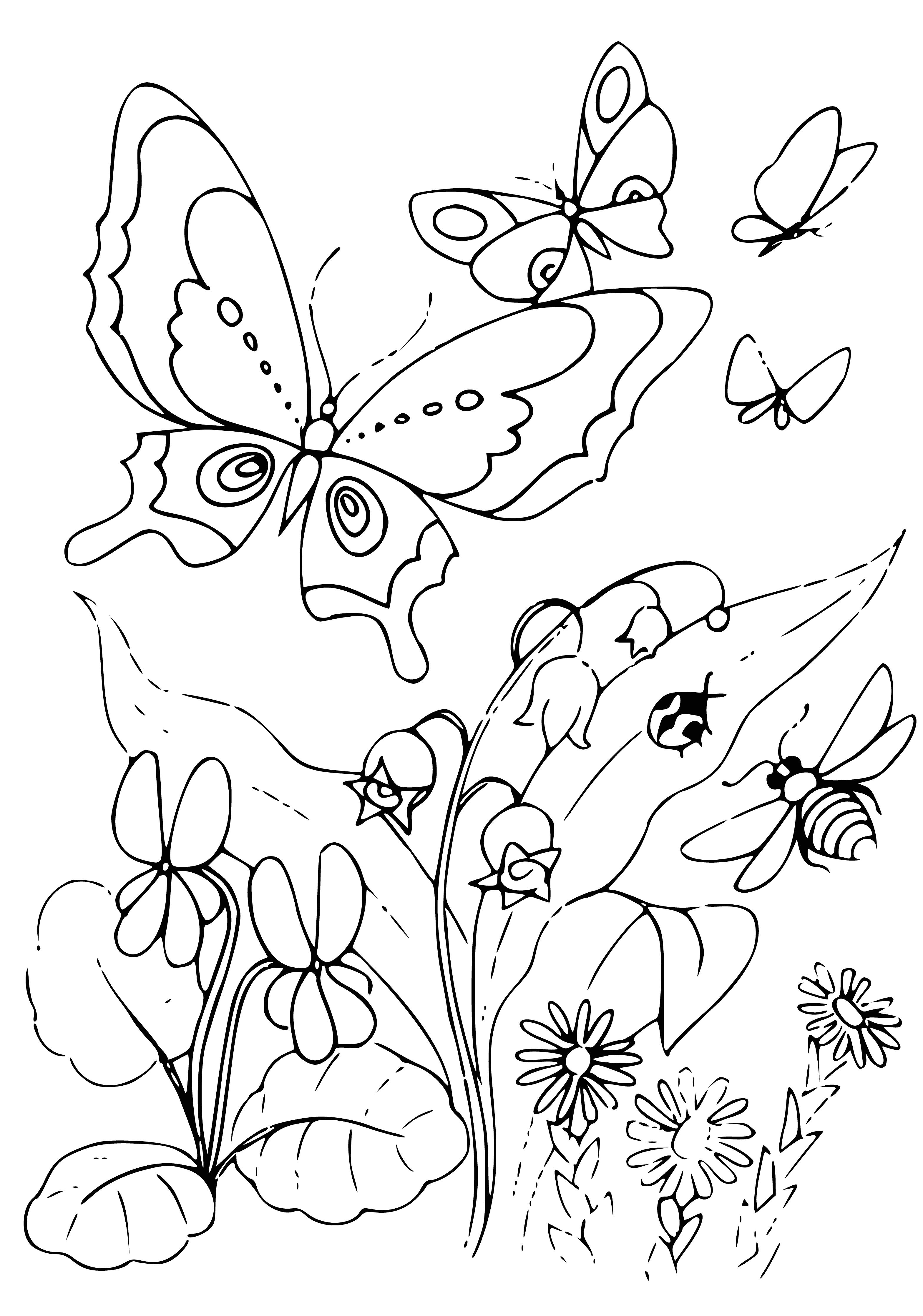 coloring page: 3 lily of the valley coloring pages: white flowers, green stem, 2 leaves. 1 has a yellow bee. #flowerpower