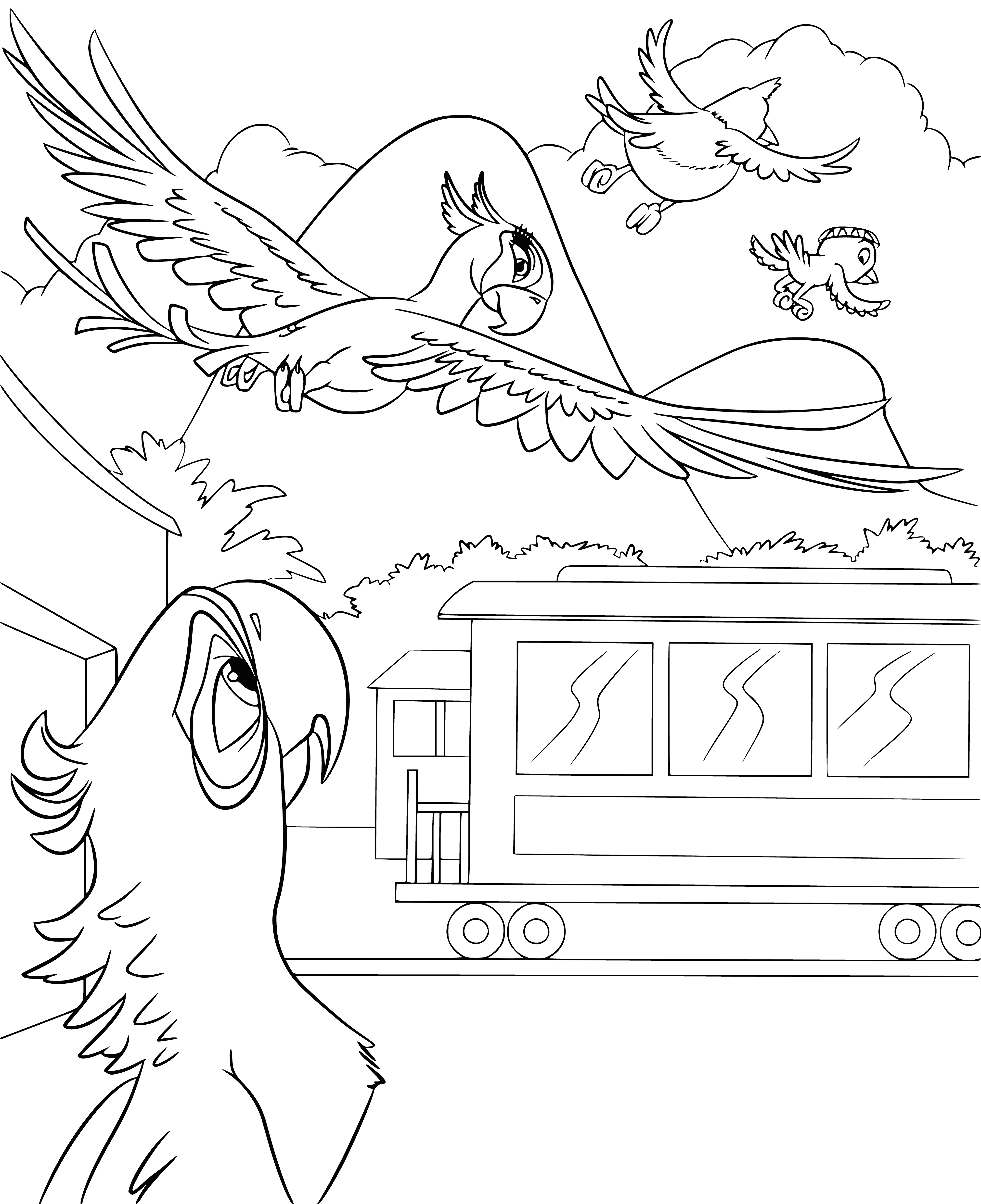 coloring page: Bird carries pearl away in a rainbow-colored blur.