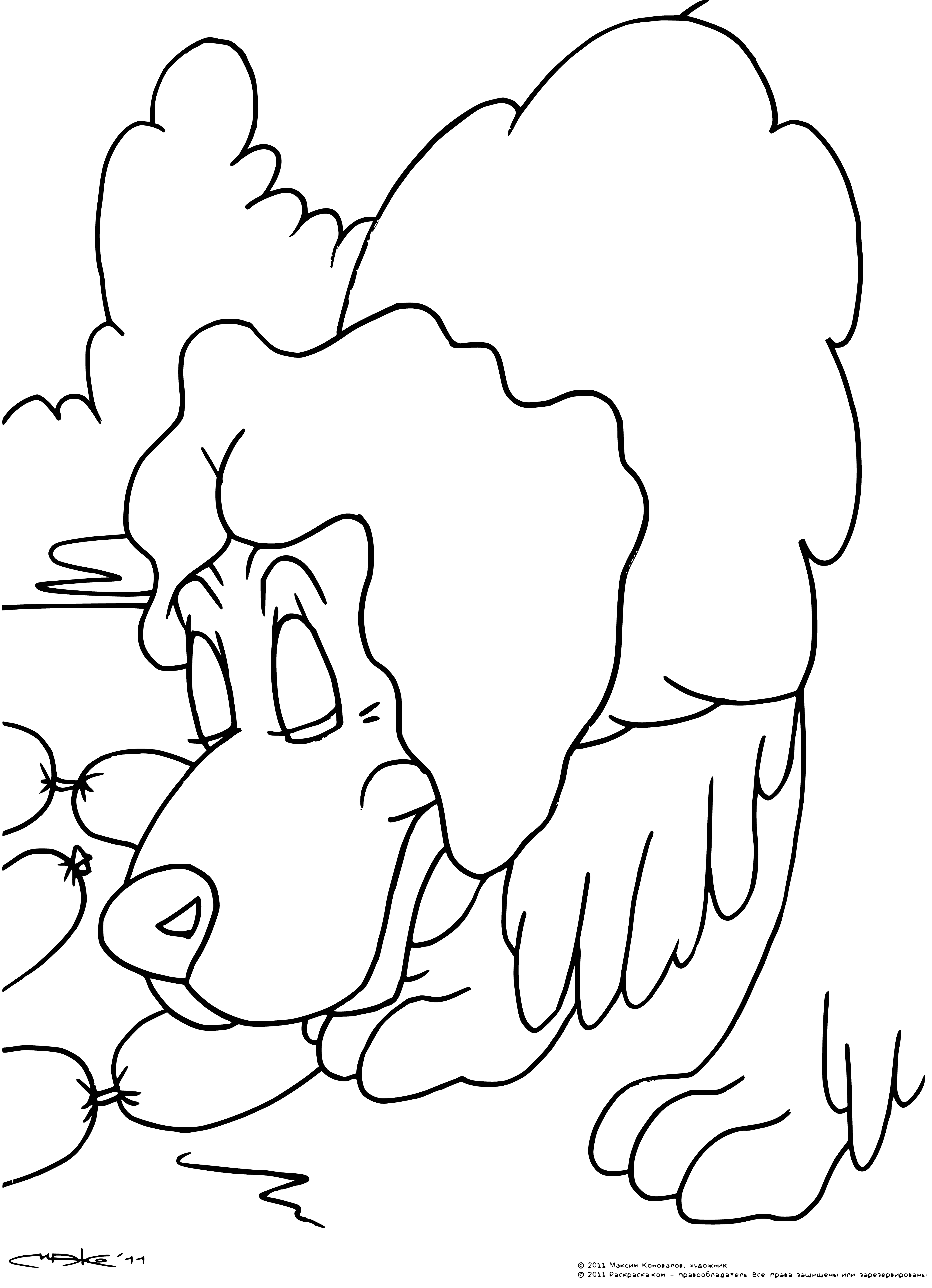coloring page: Coloring page of a small dog named Sausages wearing blue boots and panting, tongue out. Ready to be colored!