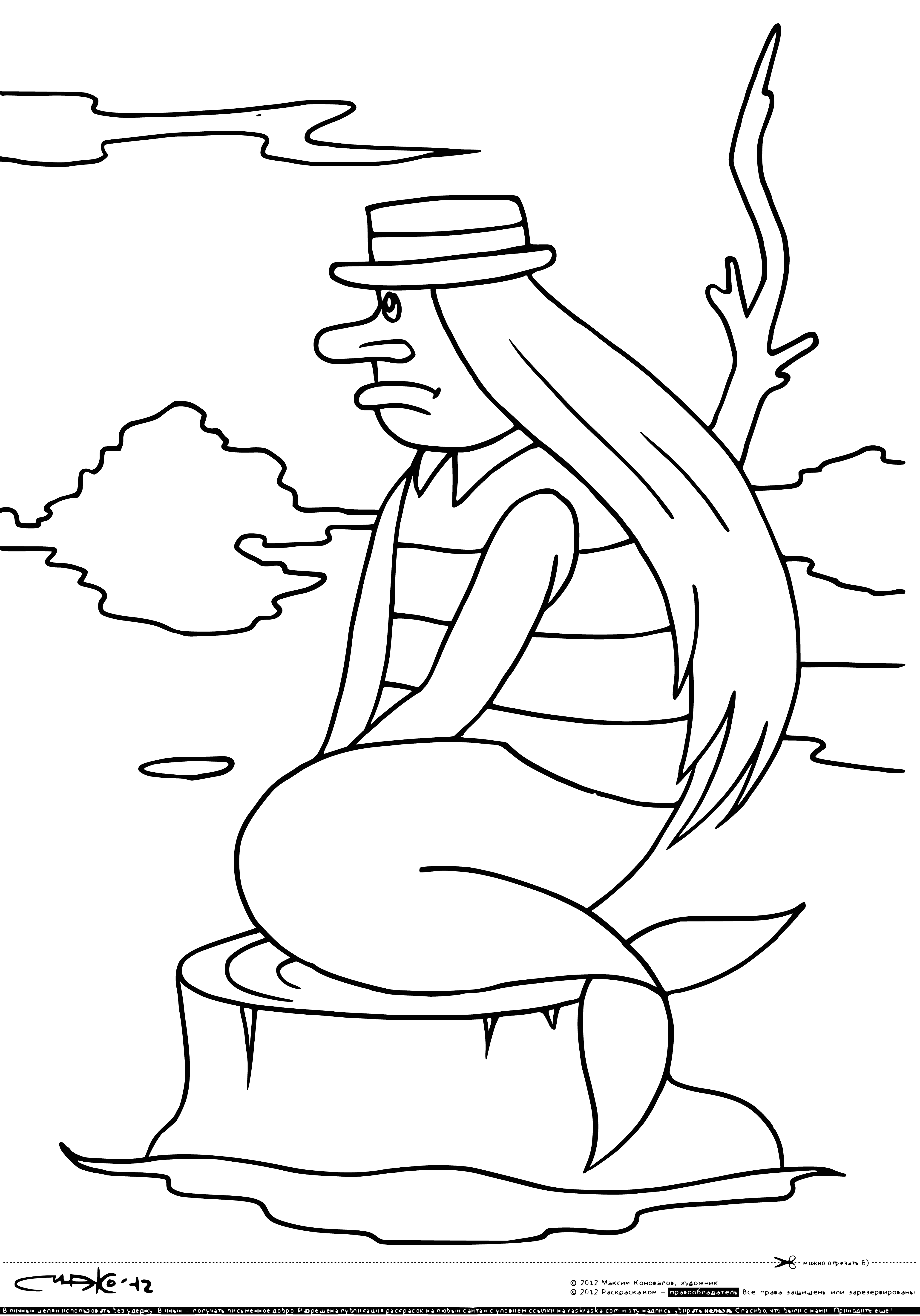 coloring page: Ship made of water, long body & tail, clear wings, flying above body of water.