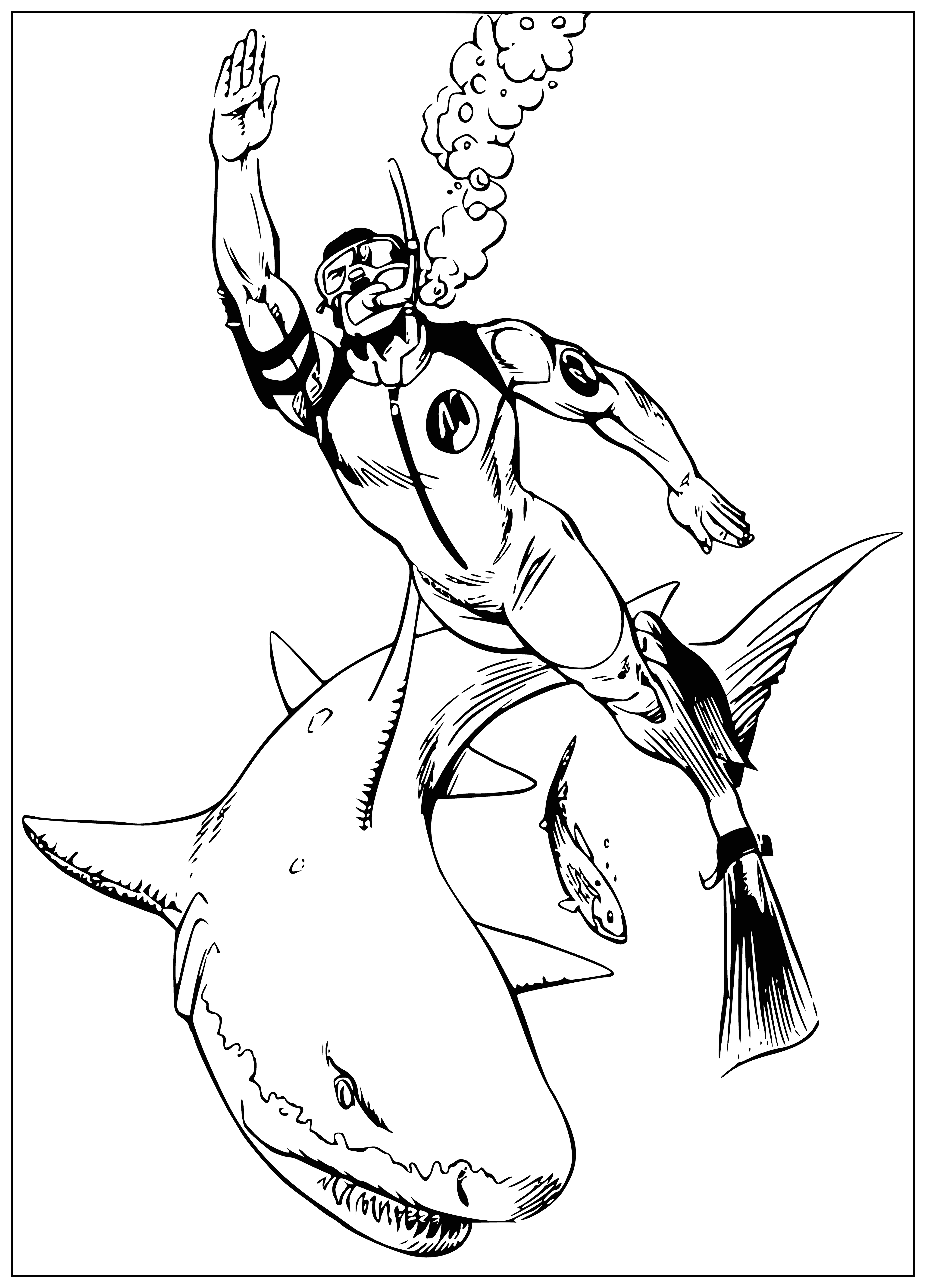 Shark and ActionMan coloring page