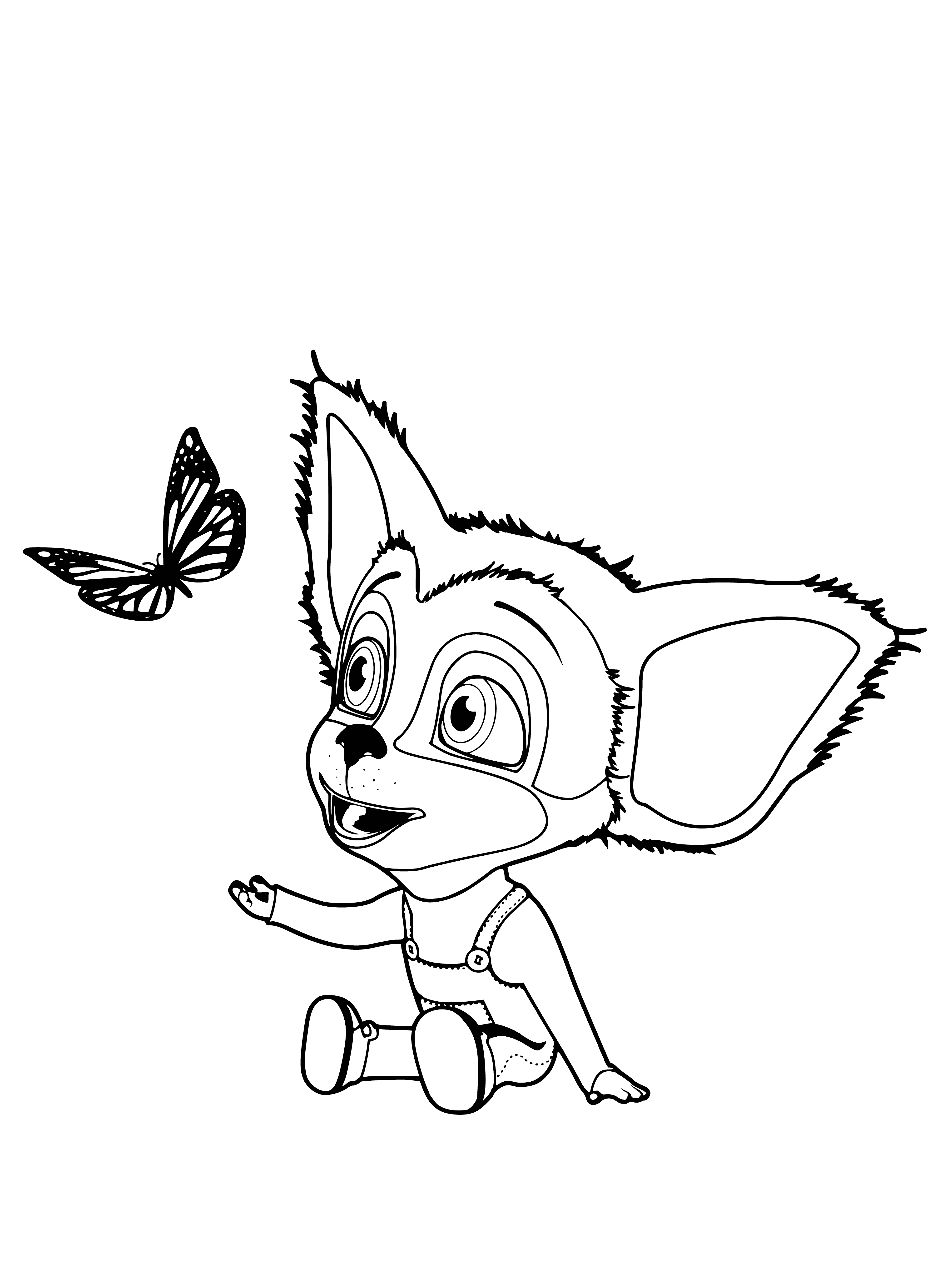 Kid and butterfly coloring page