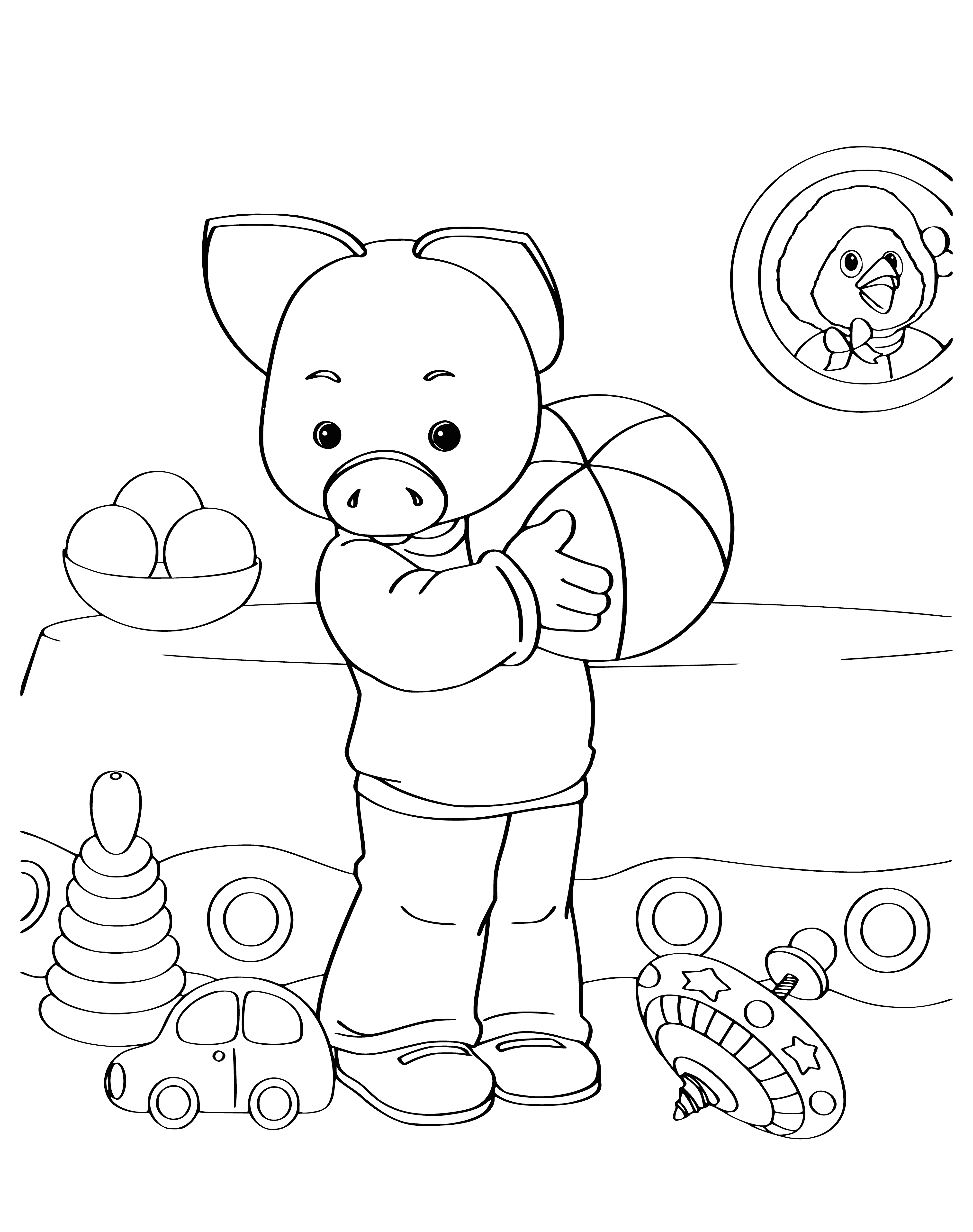 coloring page: Scene of Piggy saying goodnight to children in beds; a cute reminder of safety & love.