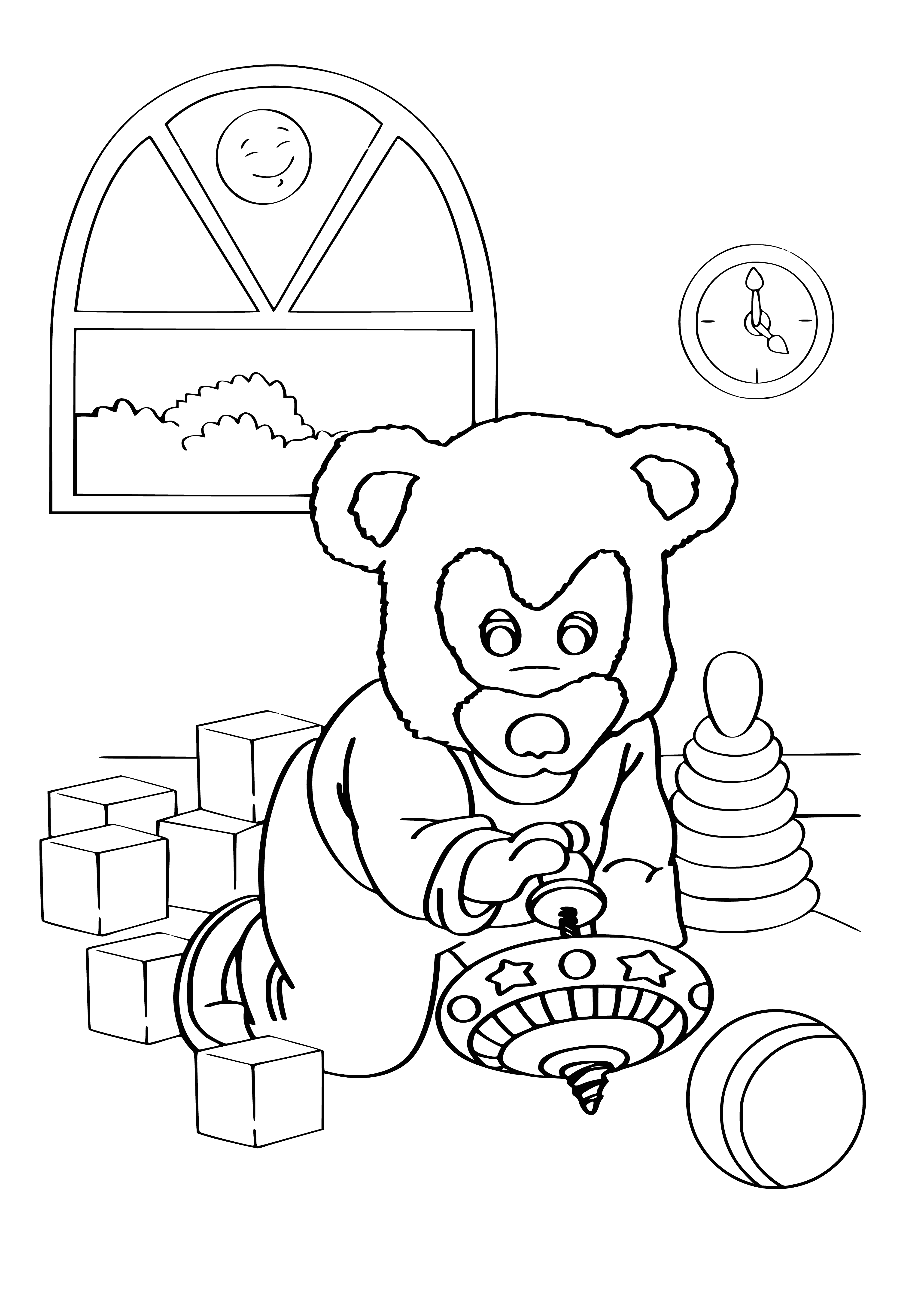 coloring page: Mishutka is a collection of four short stories, each with Mishutka and her animal friends going on an adventure. From bedtime stories to beach visits, to helping out a little rabbit, these stories are sure to bring joy to children.
