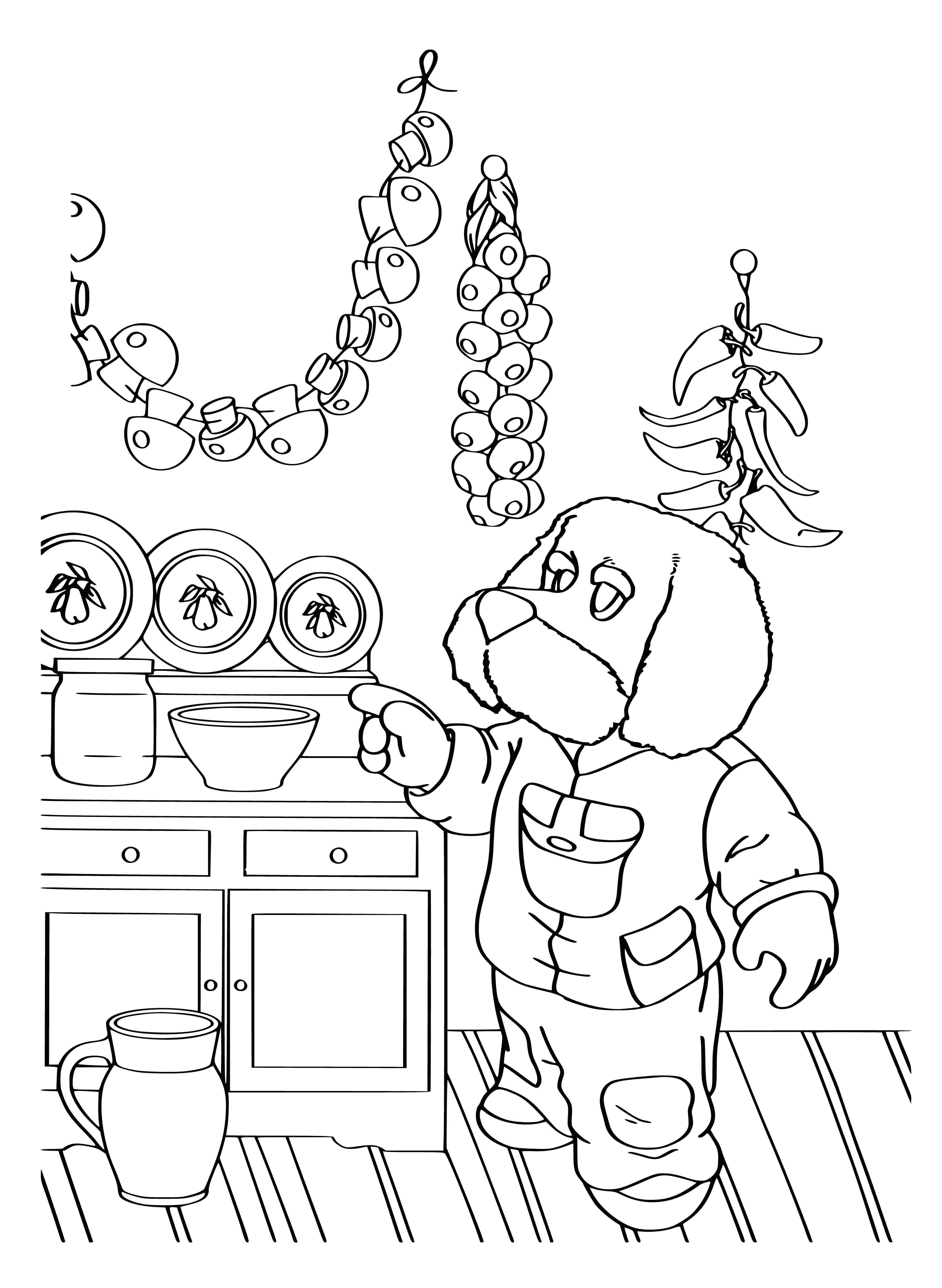 coloring page: Filya says goodnight to her sleeping kids; a warm glow from the fireplace illuminates the room in peace.
