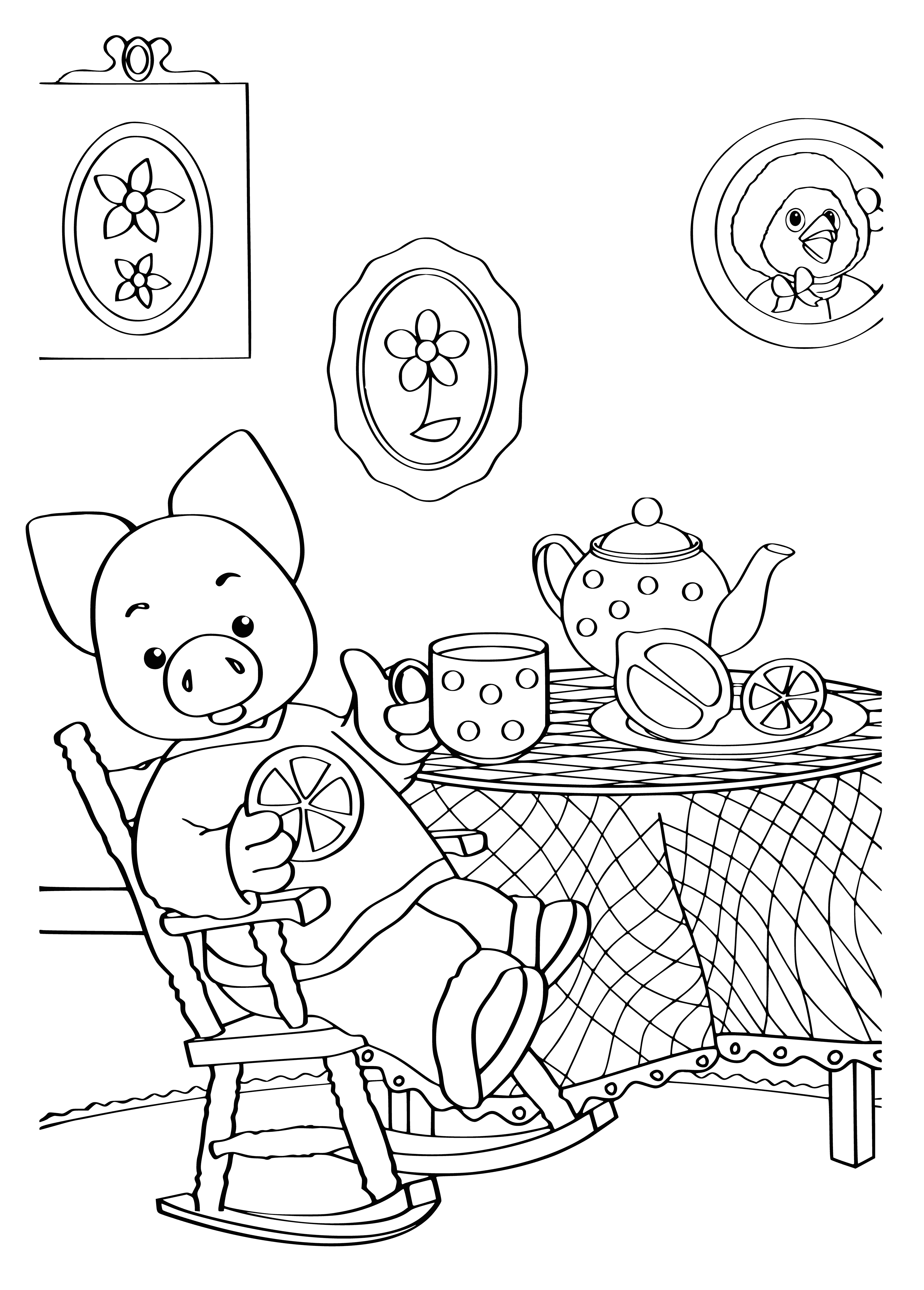 coloring page: Piggy from "Winnie the Pooh" says "Good night, children!" in this coloring page.