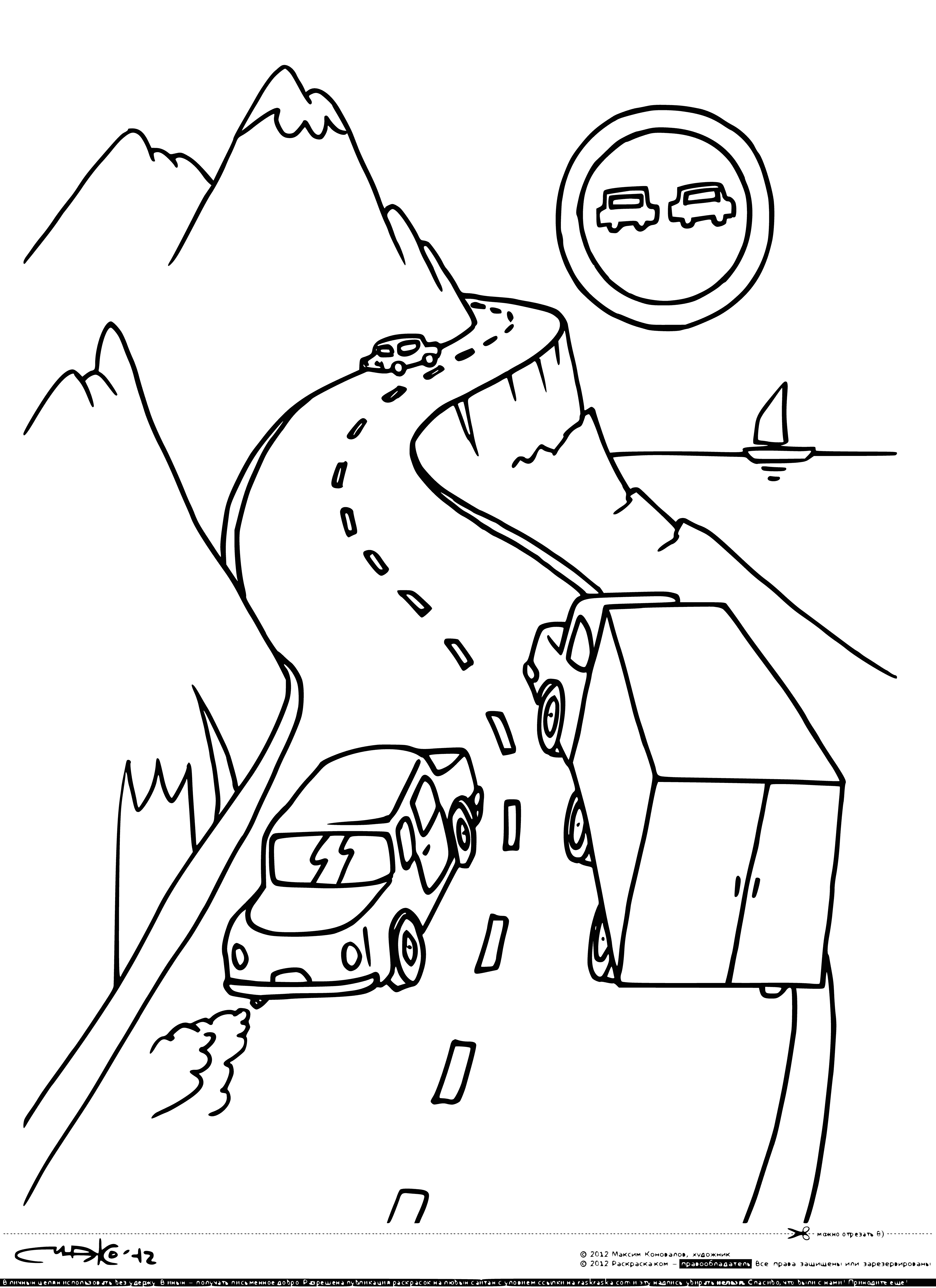 Overtaking prohibited coloring page