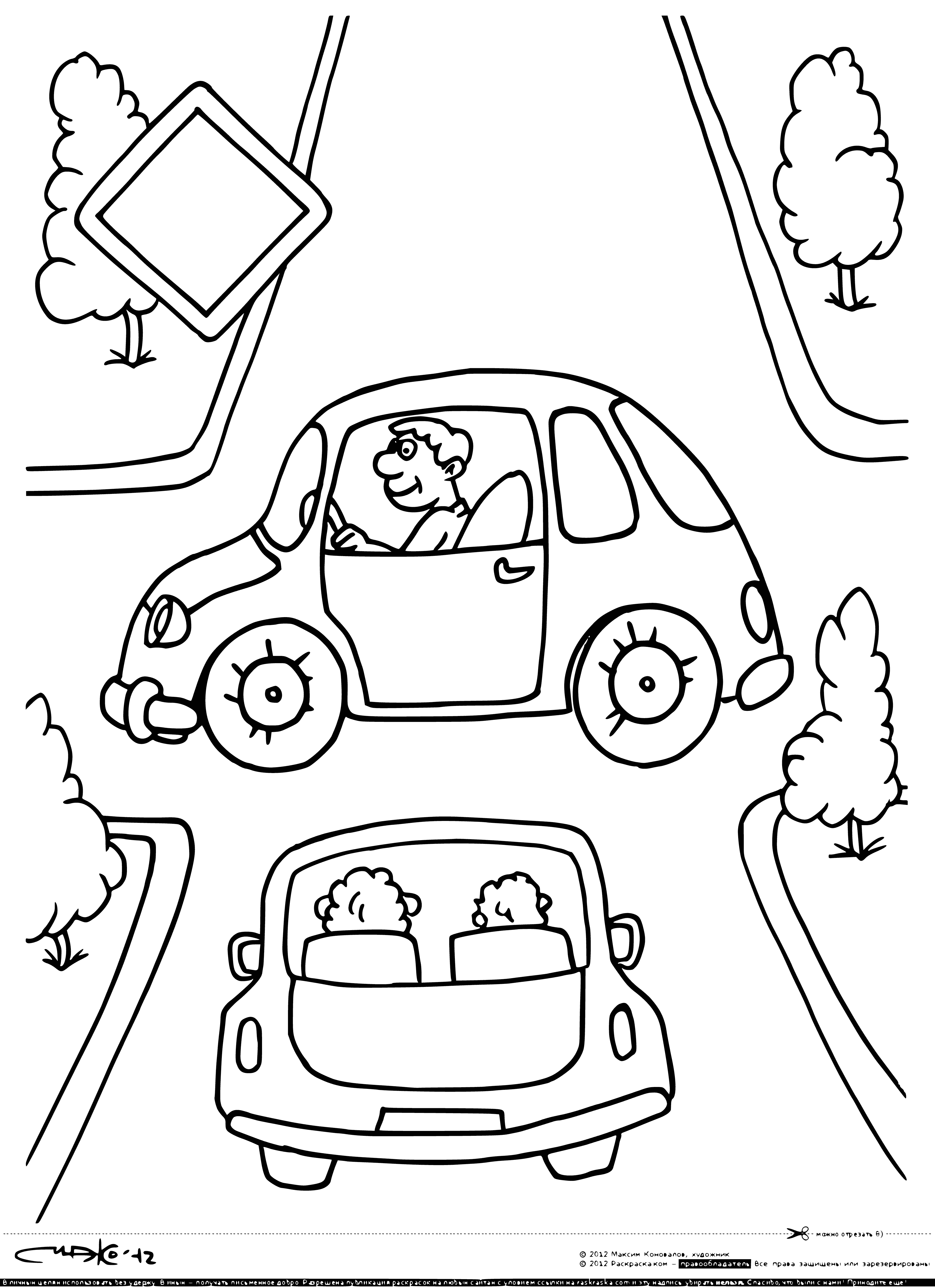 coloring page: Sign pointing right: "Traffic Rules - the main road". Coloring page to teach kids about traffic rules. #coloring #traffic #rules