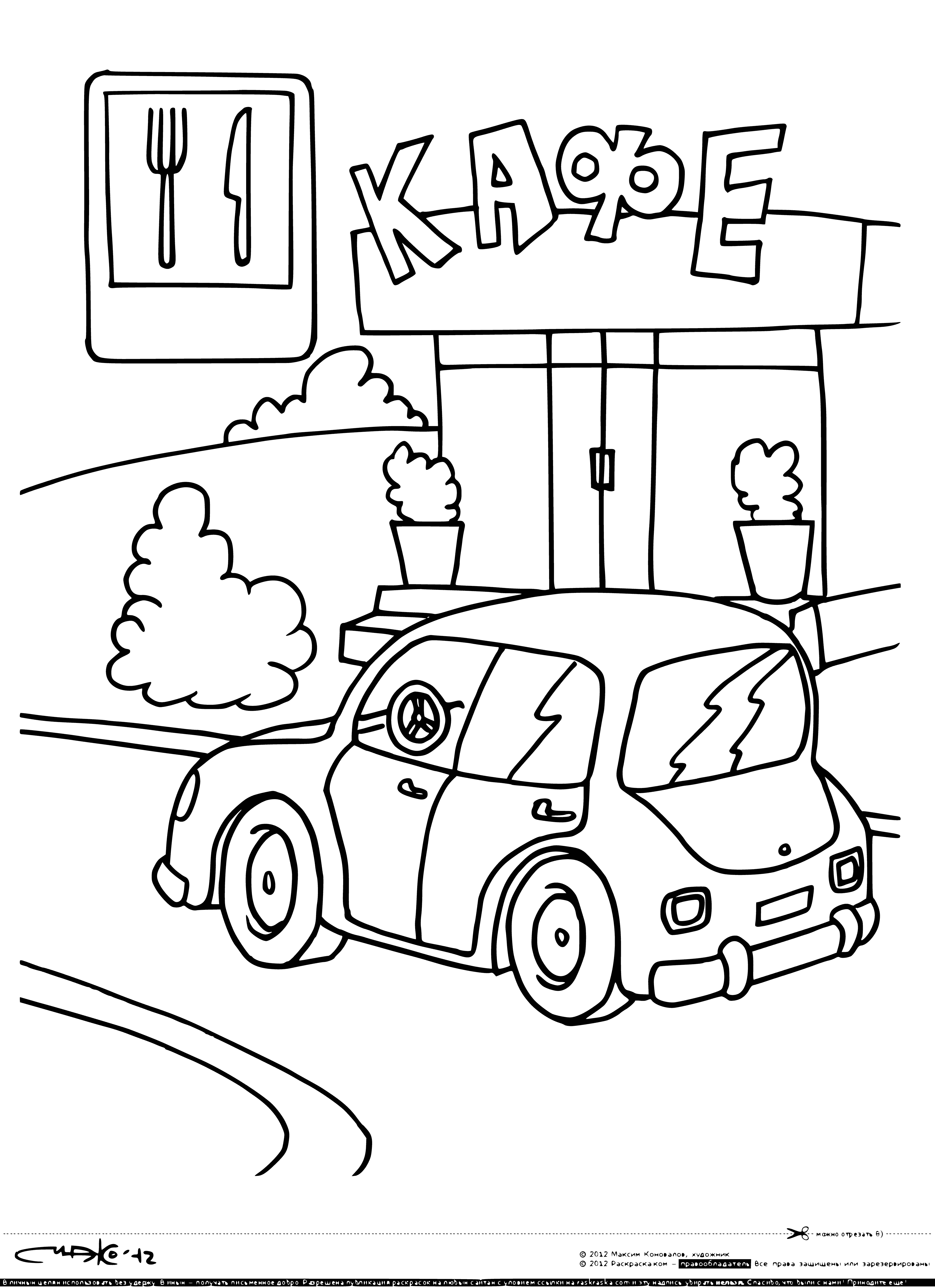 coloring page: Two signs: Give way to Pedestrians & Food Point. Color & learn about road safety and food places. #ColoringForKids #safetyfirst