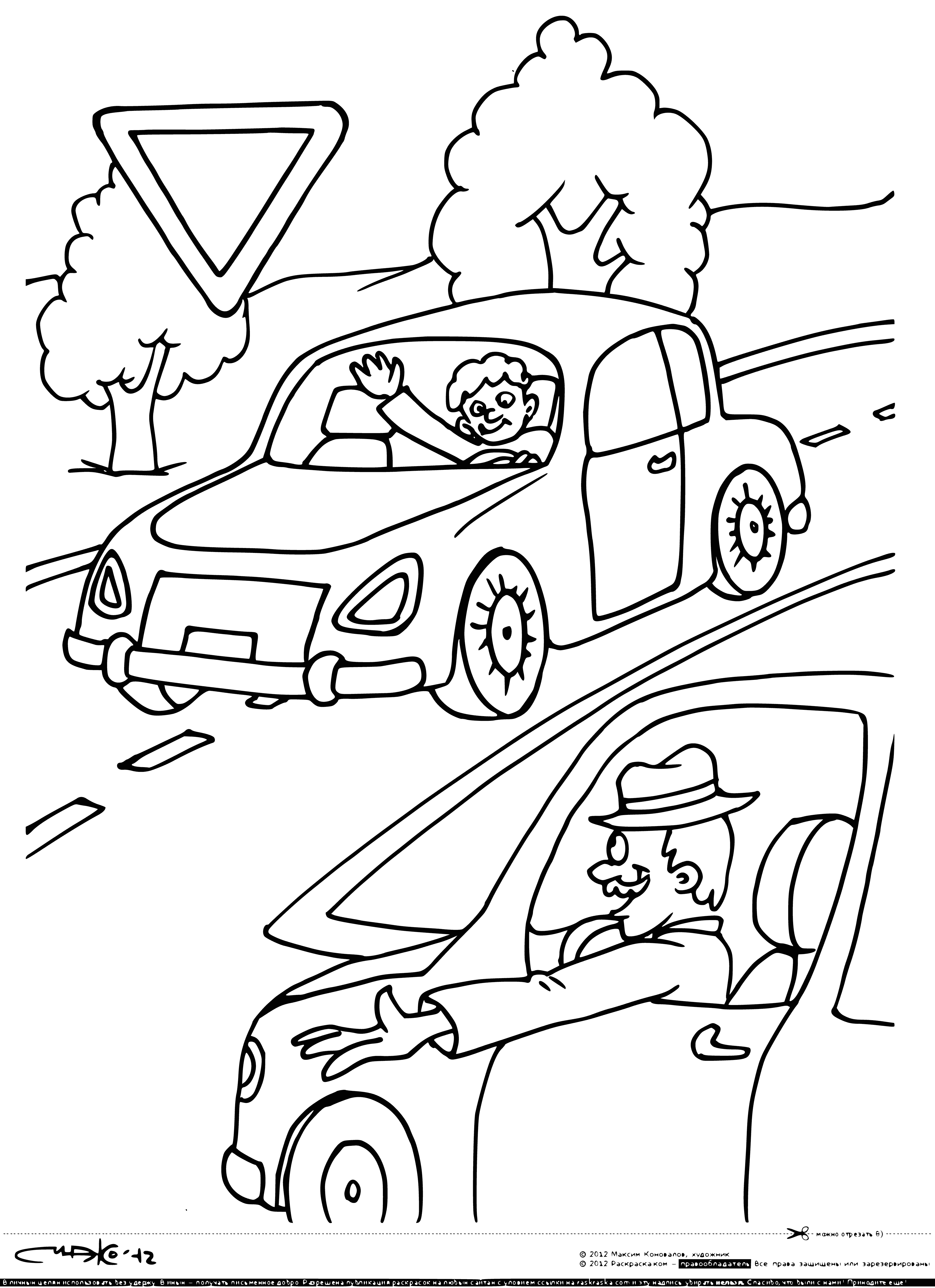 coloring page: Sign with red circle & slash means yield to oncoming traffic.