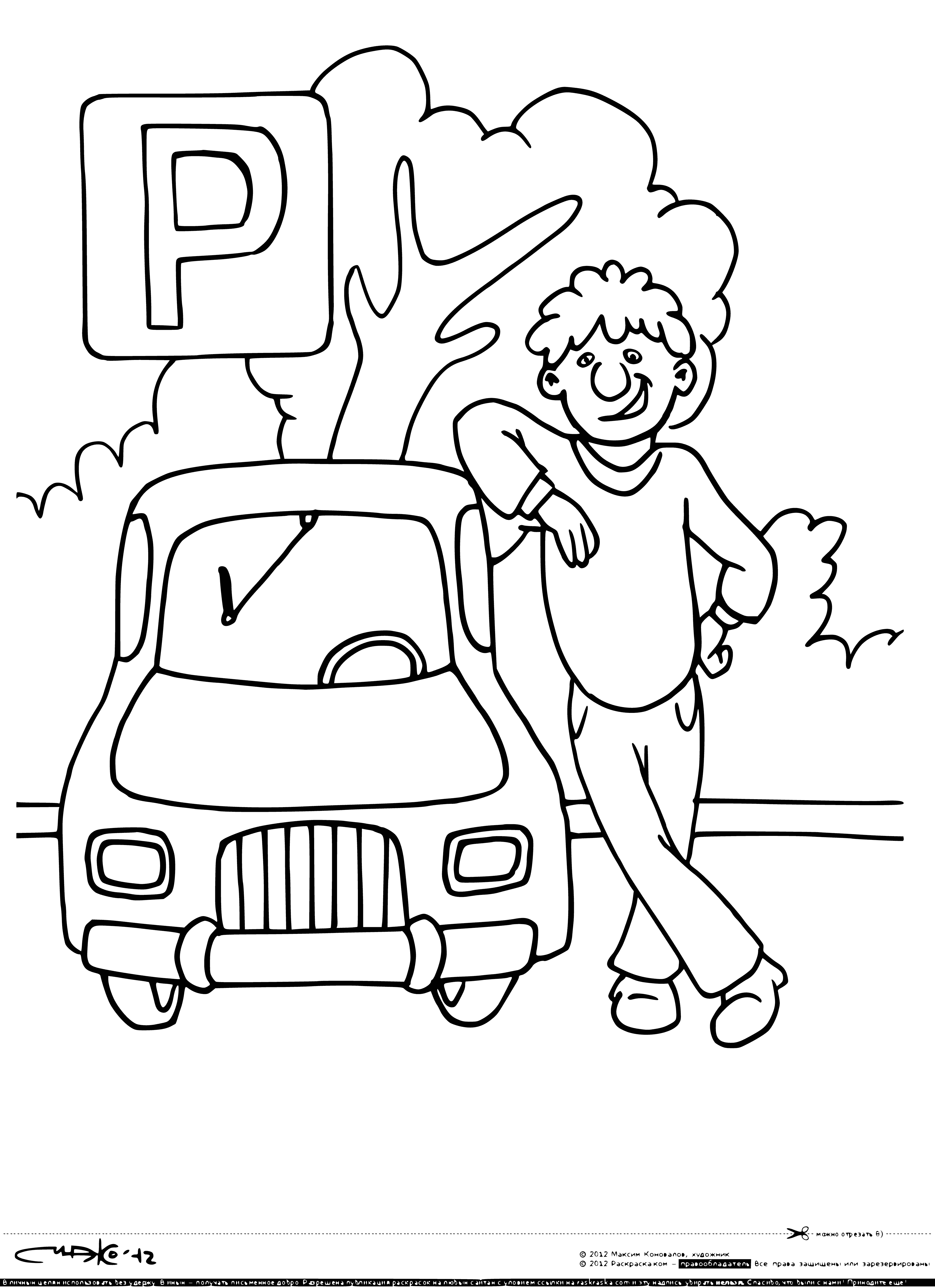 coloring page: Four signs on a coloring page warn drivers to stop, yield, and not park. #trafficlaws