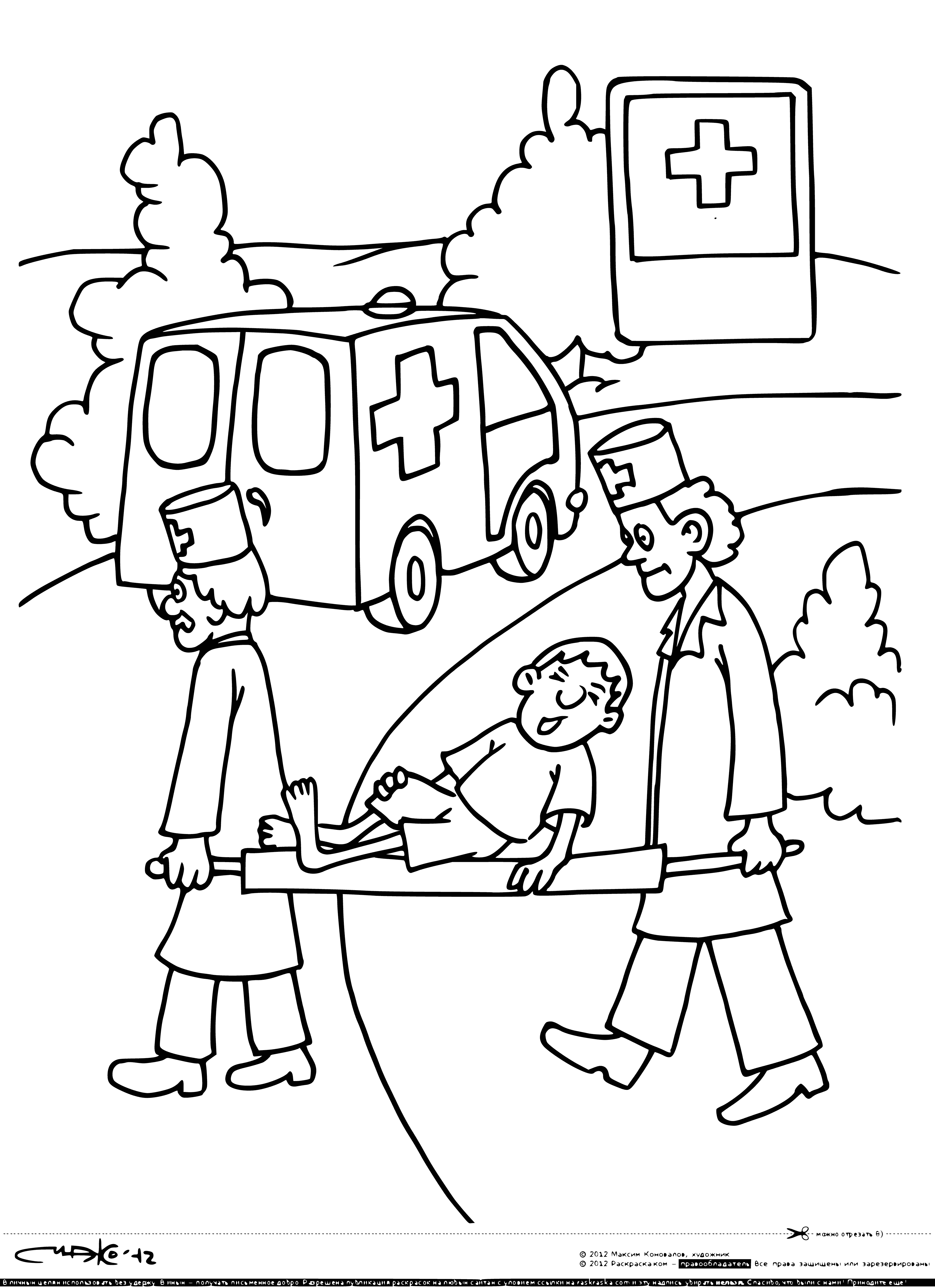 coloring page: Blue sign with white cross: "MEDICAL" above, "CENTER" below.