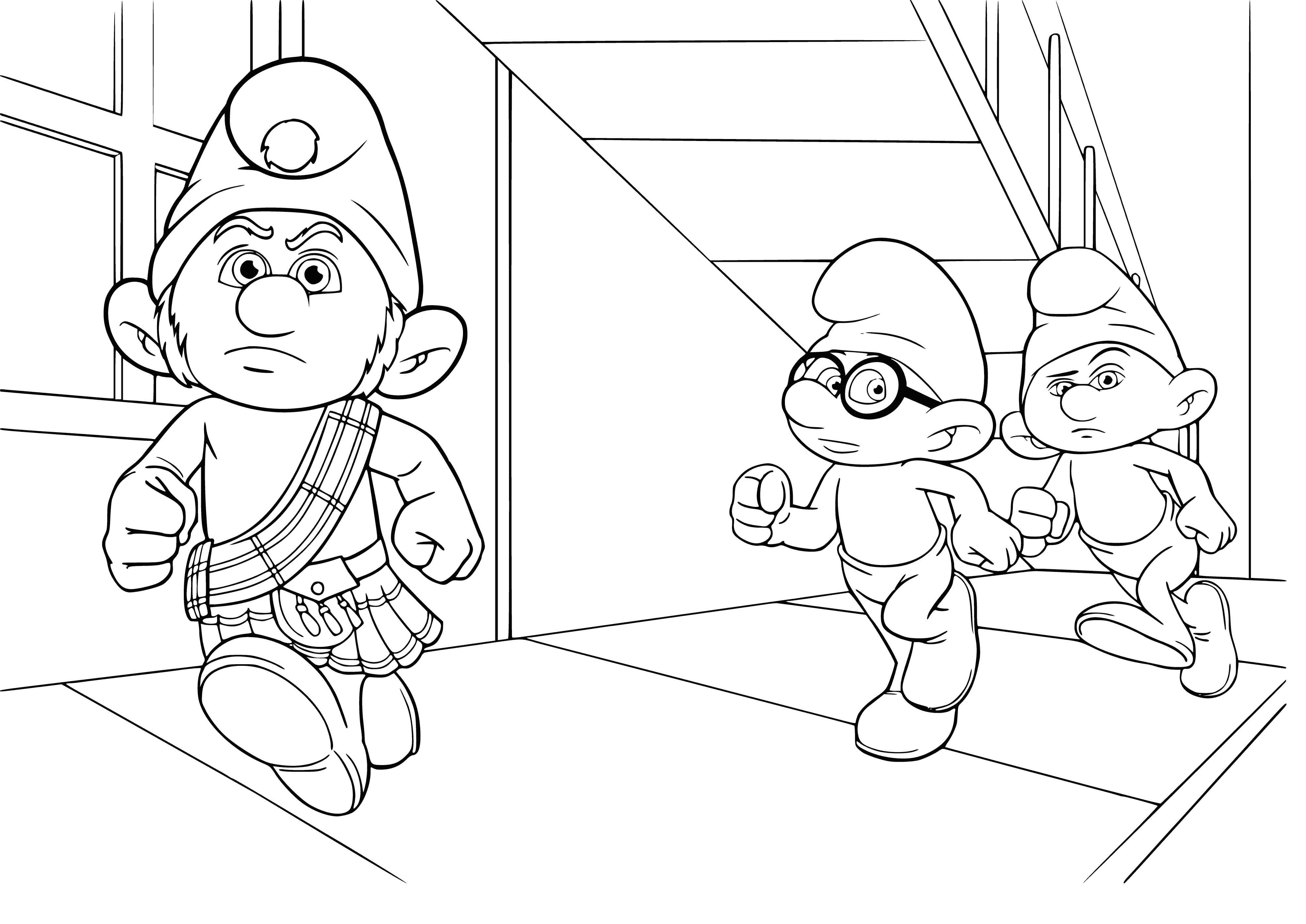 Smurfs on the street coloring page