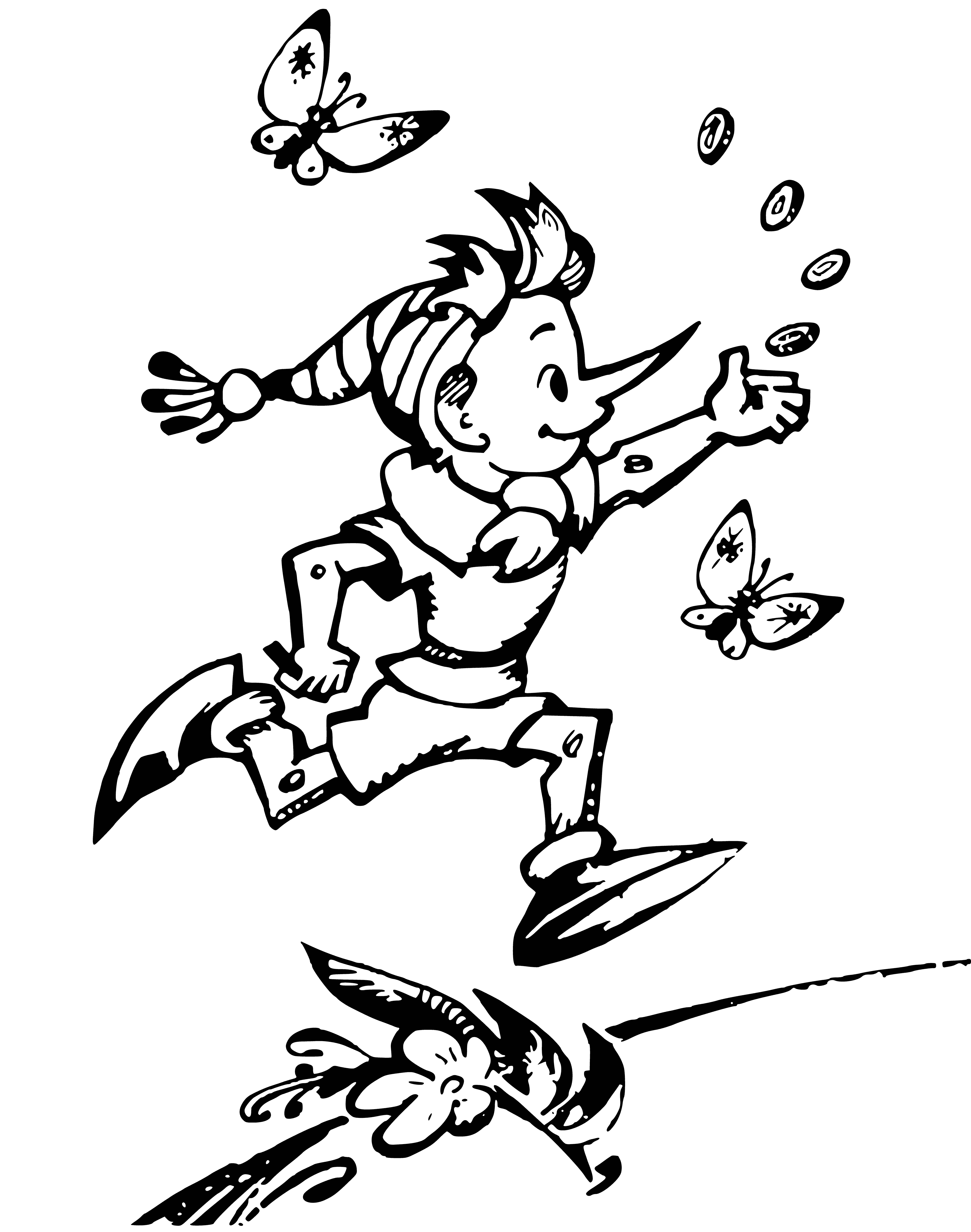 Pinocchio and five gold coloring page