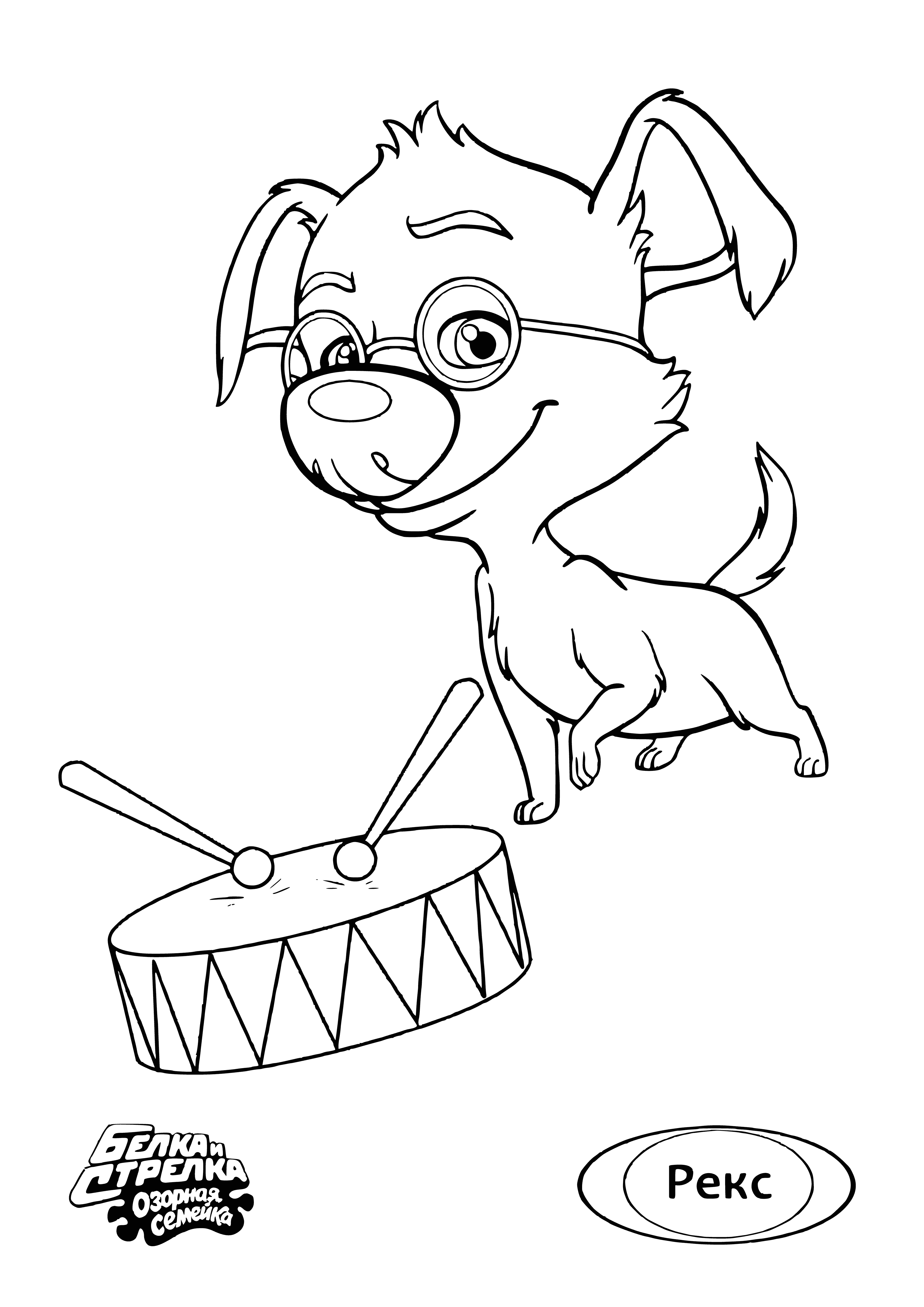 coloring page: 3 dogs in coloring page: one stands, 2 sit, all looking at camera. Middle is brown/white, others black/white, tongues out having fun.
