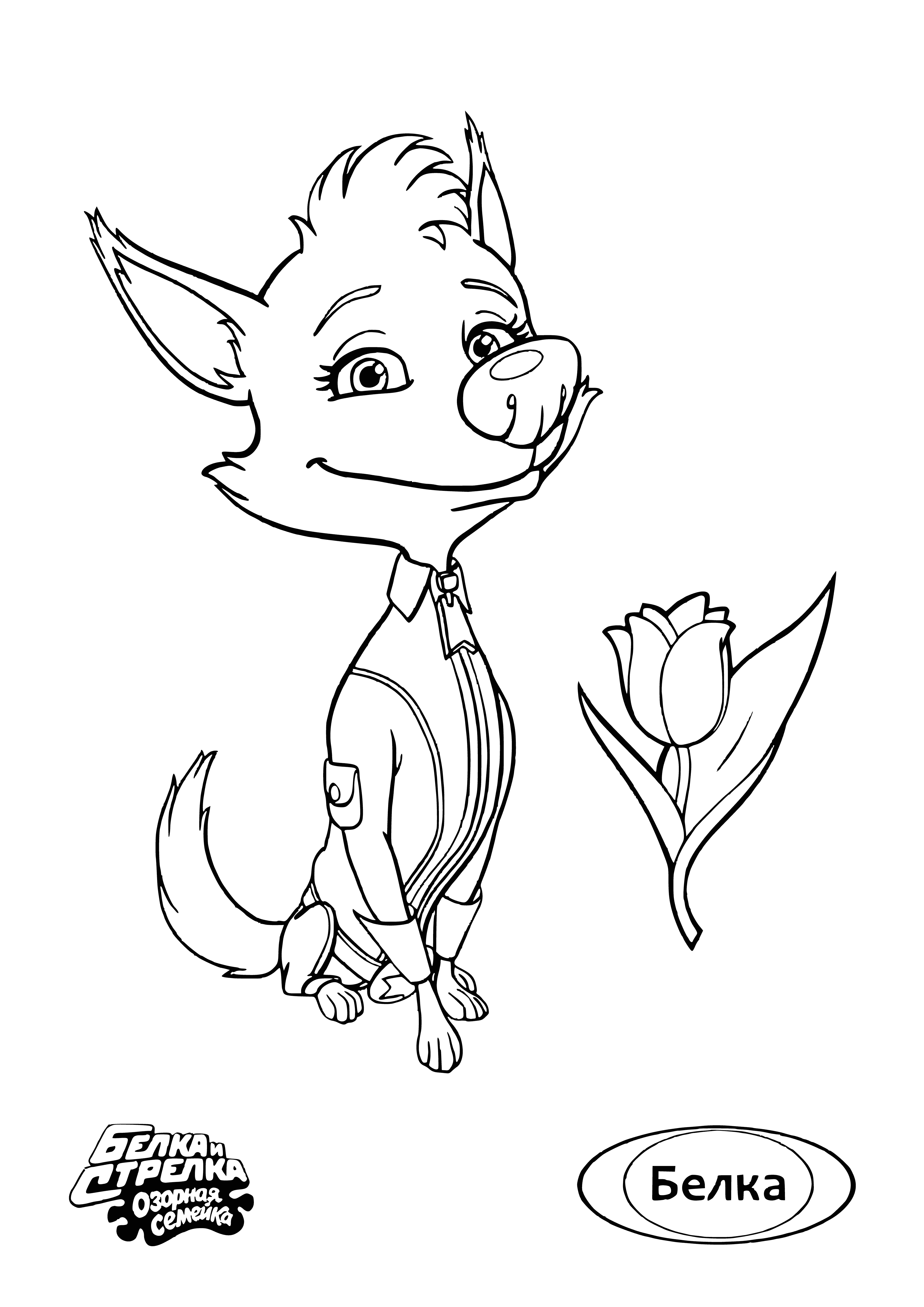 coloring page: Belka & Strelka are two mischievous squirrels with flowers in their mouths, always up to something sure to put a smile on your face.