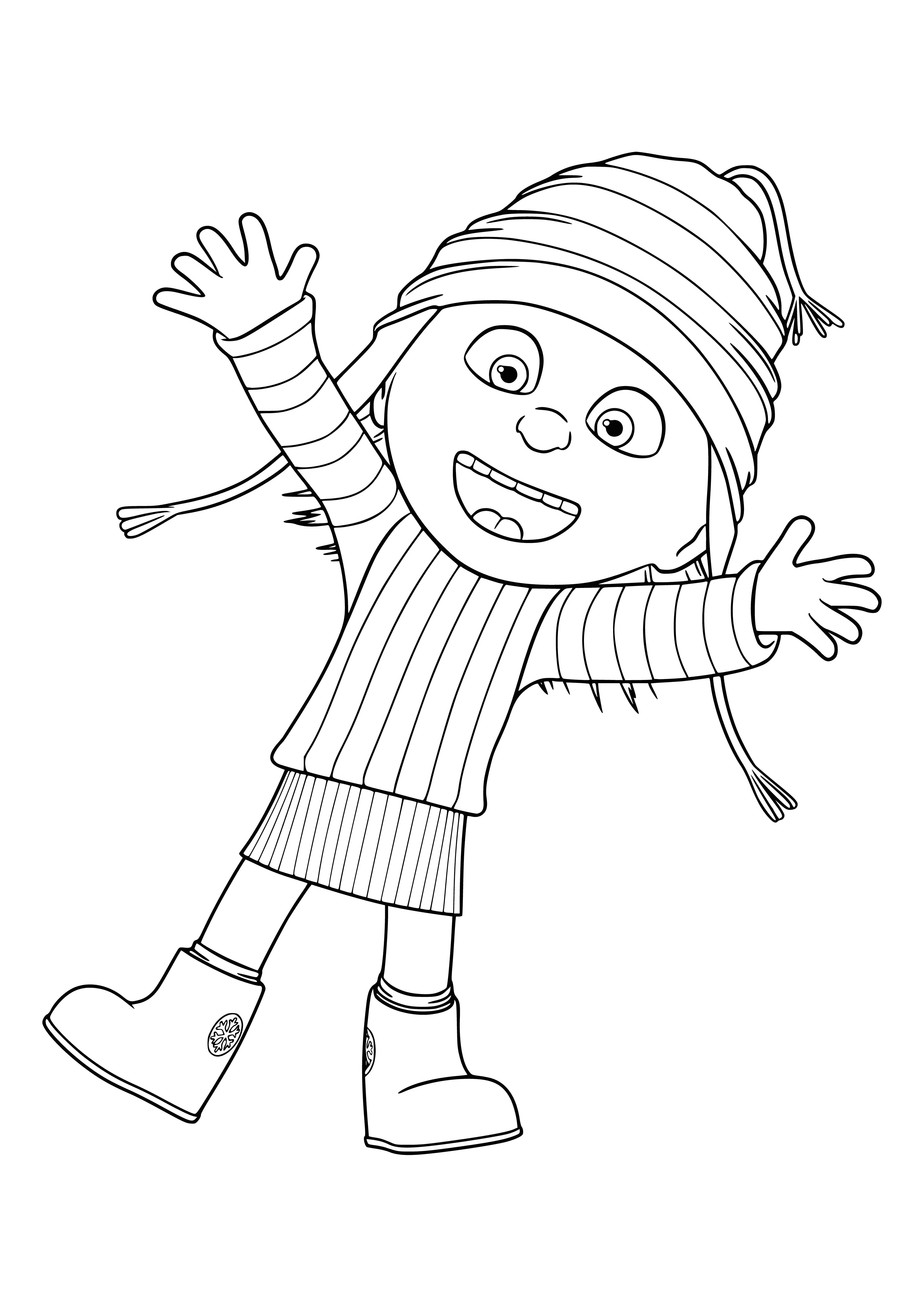 coloring page: Coloring pages featuring Despicable Me's Edith in outdoor, cartwheel, and reading poses. She wears a pink dress and has freckles and pigtails.