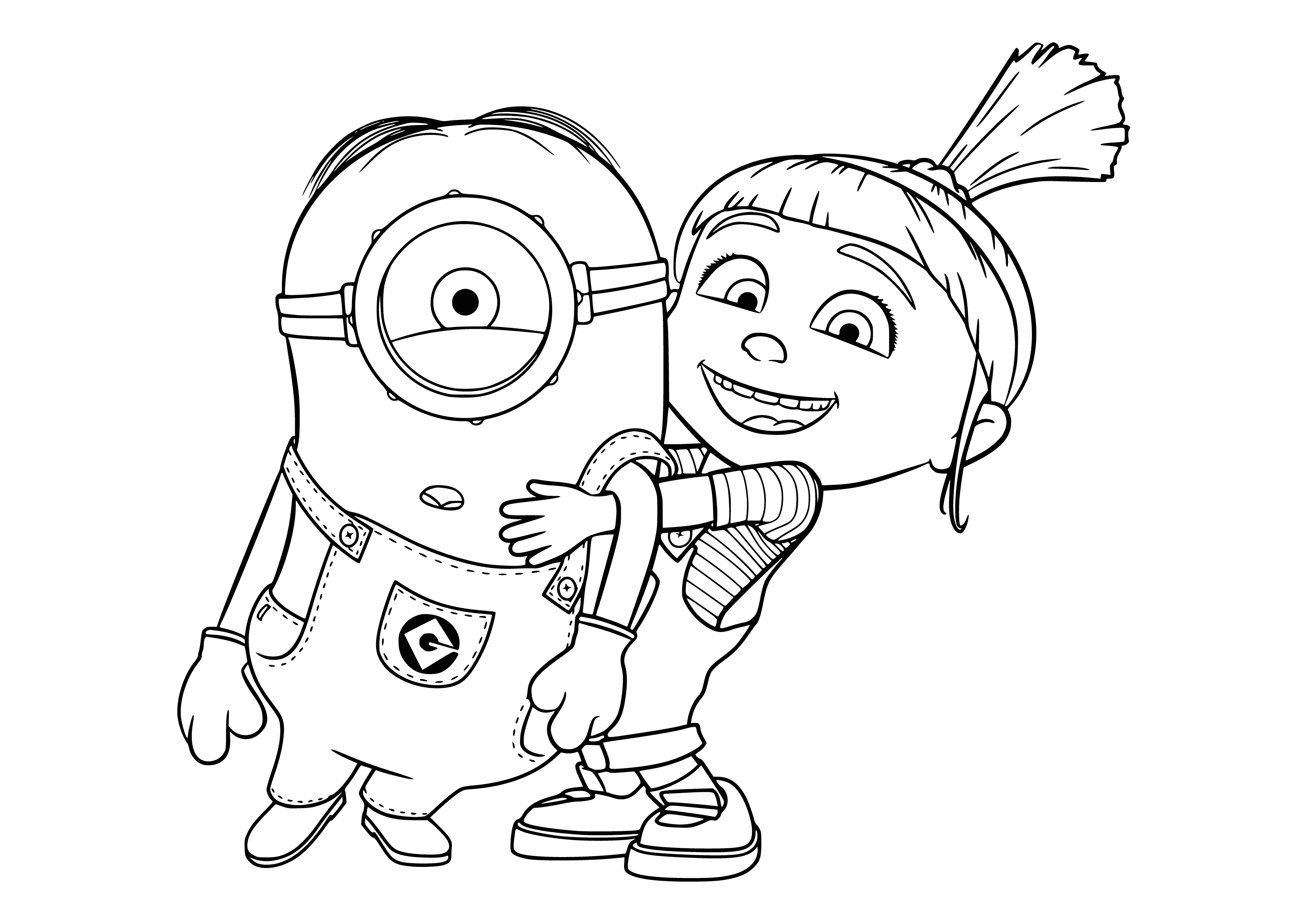 coloring page: Two girls, smiling, holding meaningful items to them.