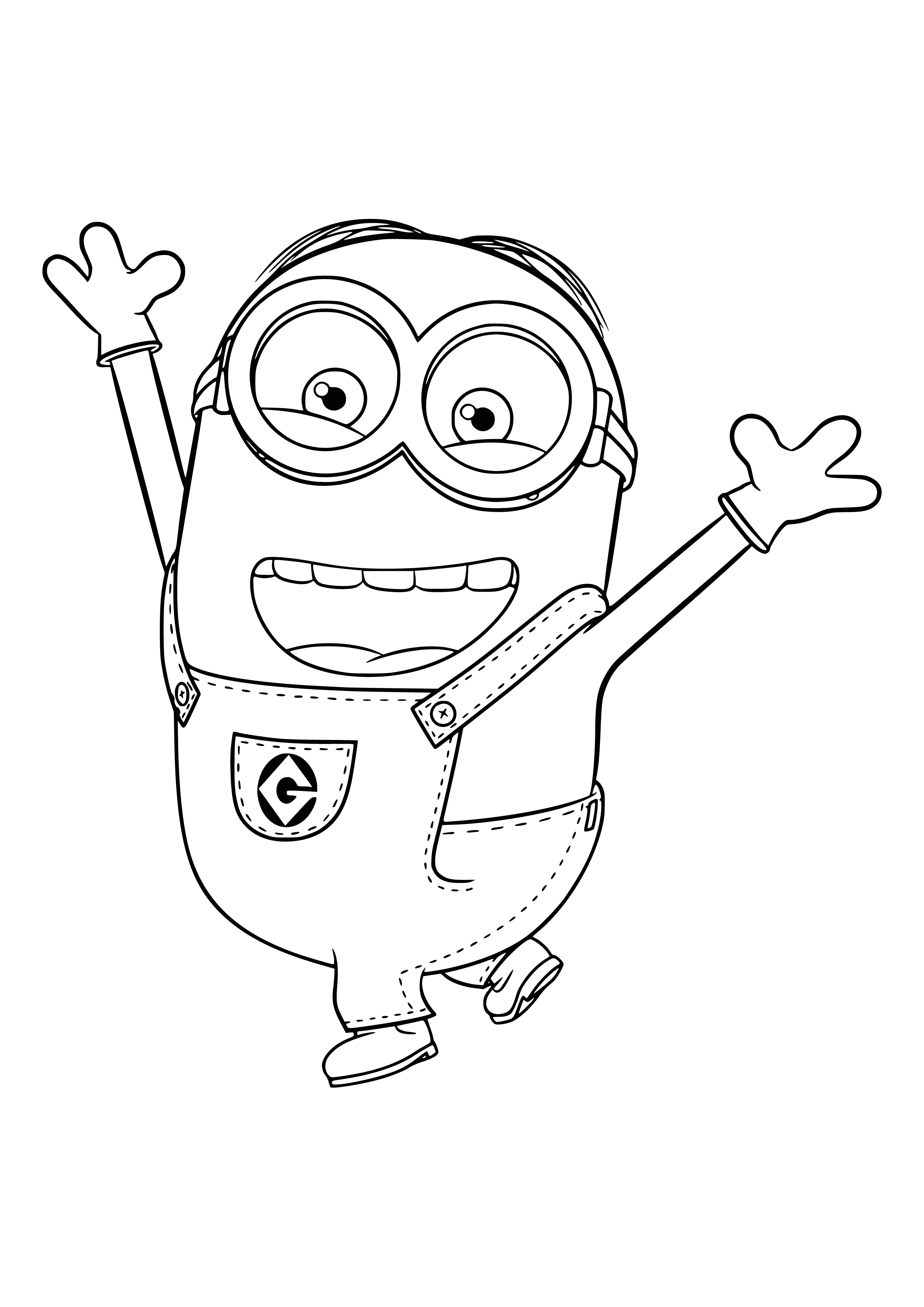 coloring page: Coloring page of Despicable Me's minion, a small yellow creature wearing blue overalls with two eyes and a big smile! #minion