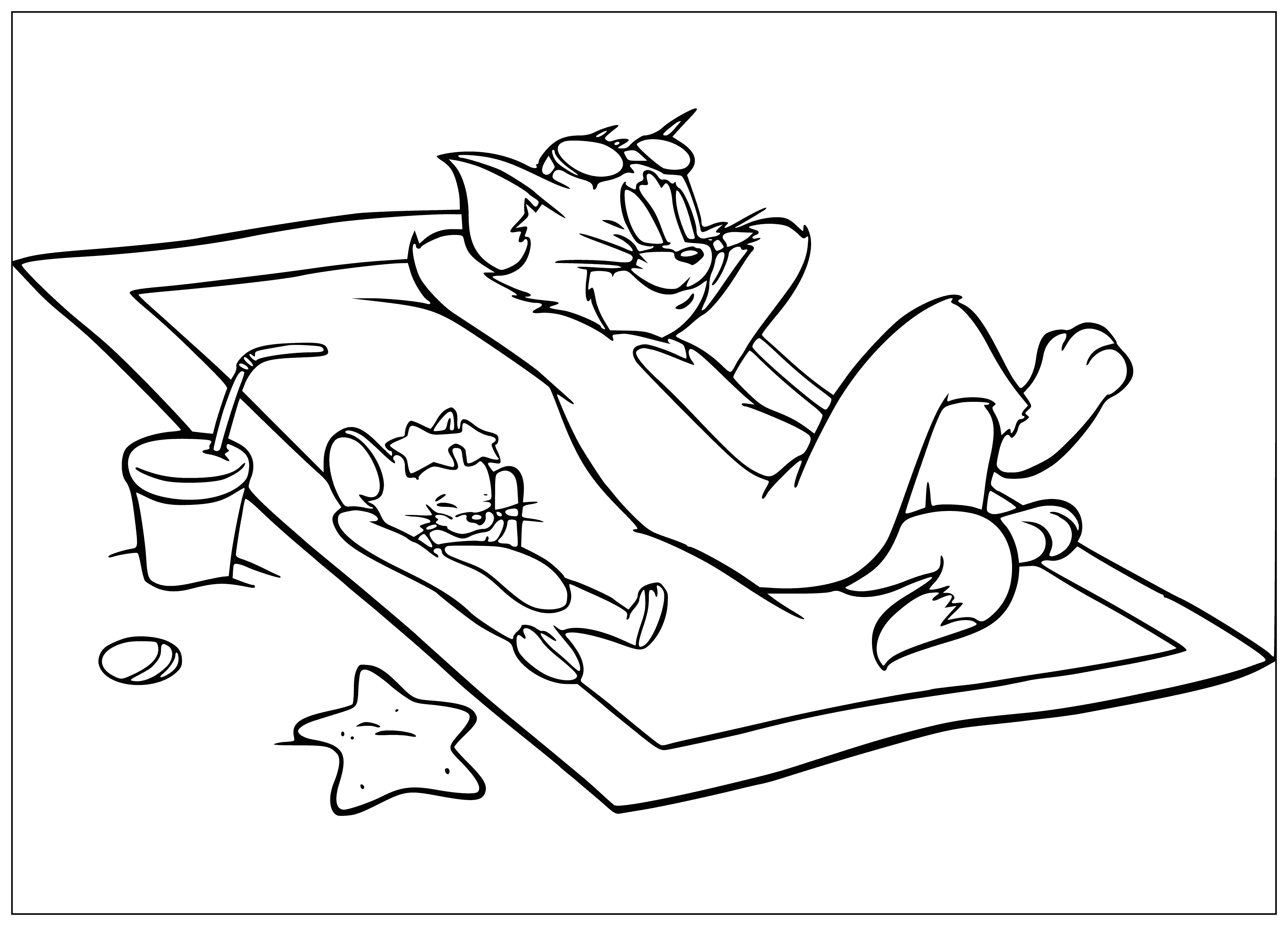 Tom and Jerry on the beach coloring page