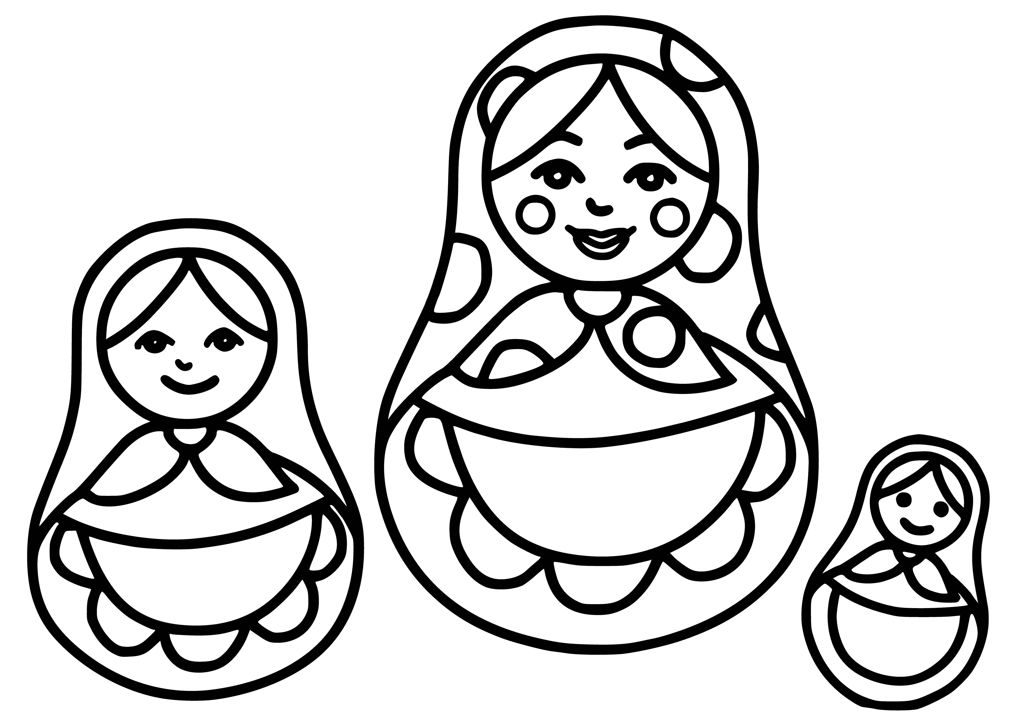 coloring page: Matryoshka dolls have nesting dolls in different sizes and colors, from largest to smallest from bottom to top.