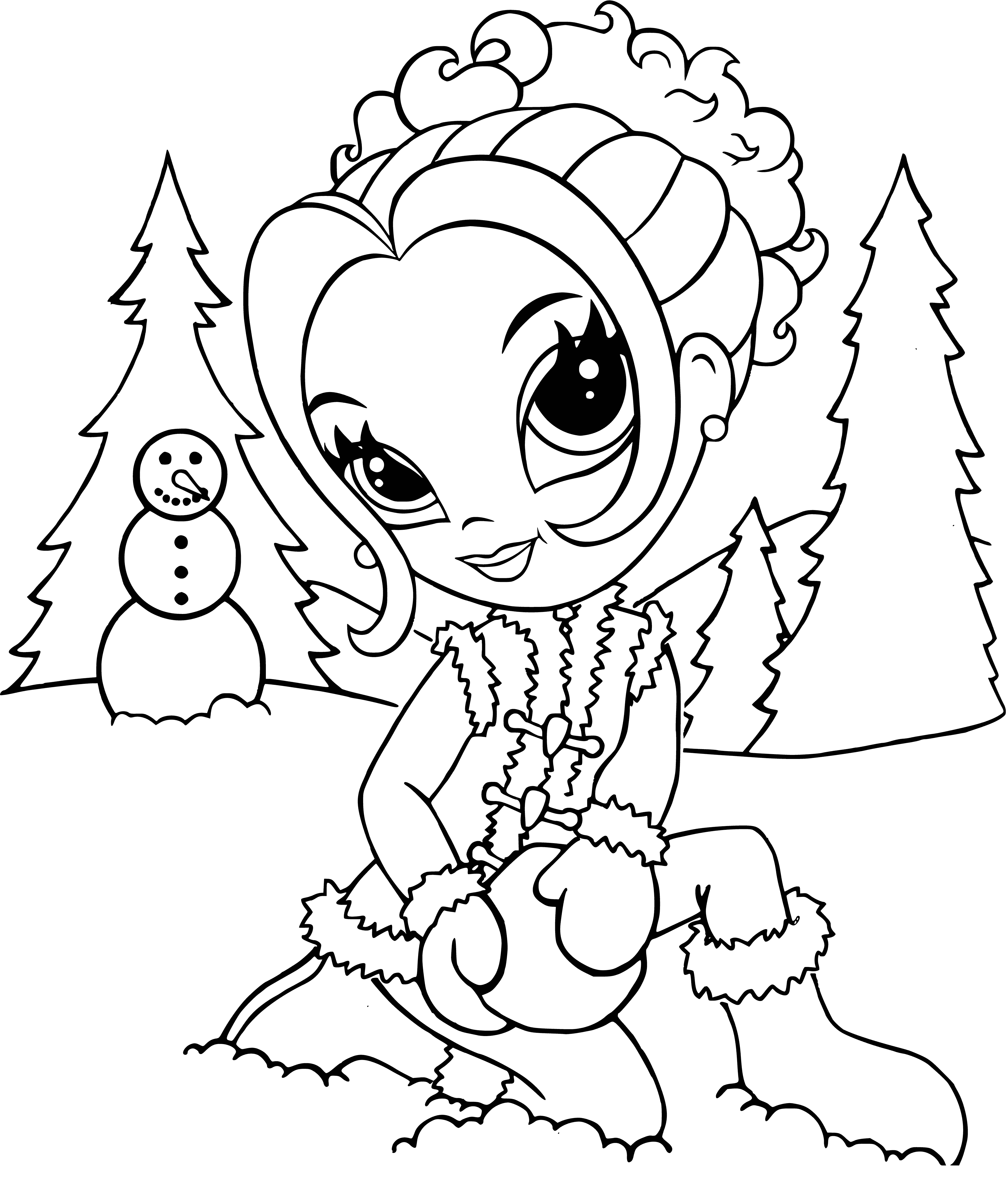 coloring page: A glamorous girl in pink with a purse and flower epitomizes the Lisa Frank Glamour Girl.