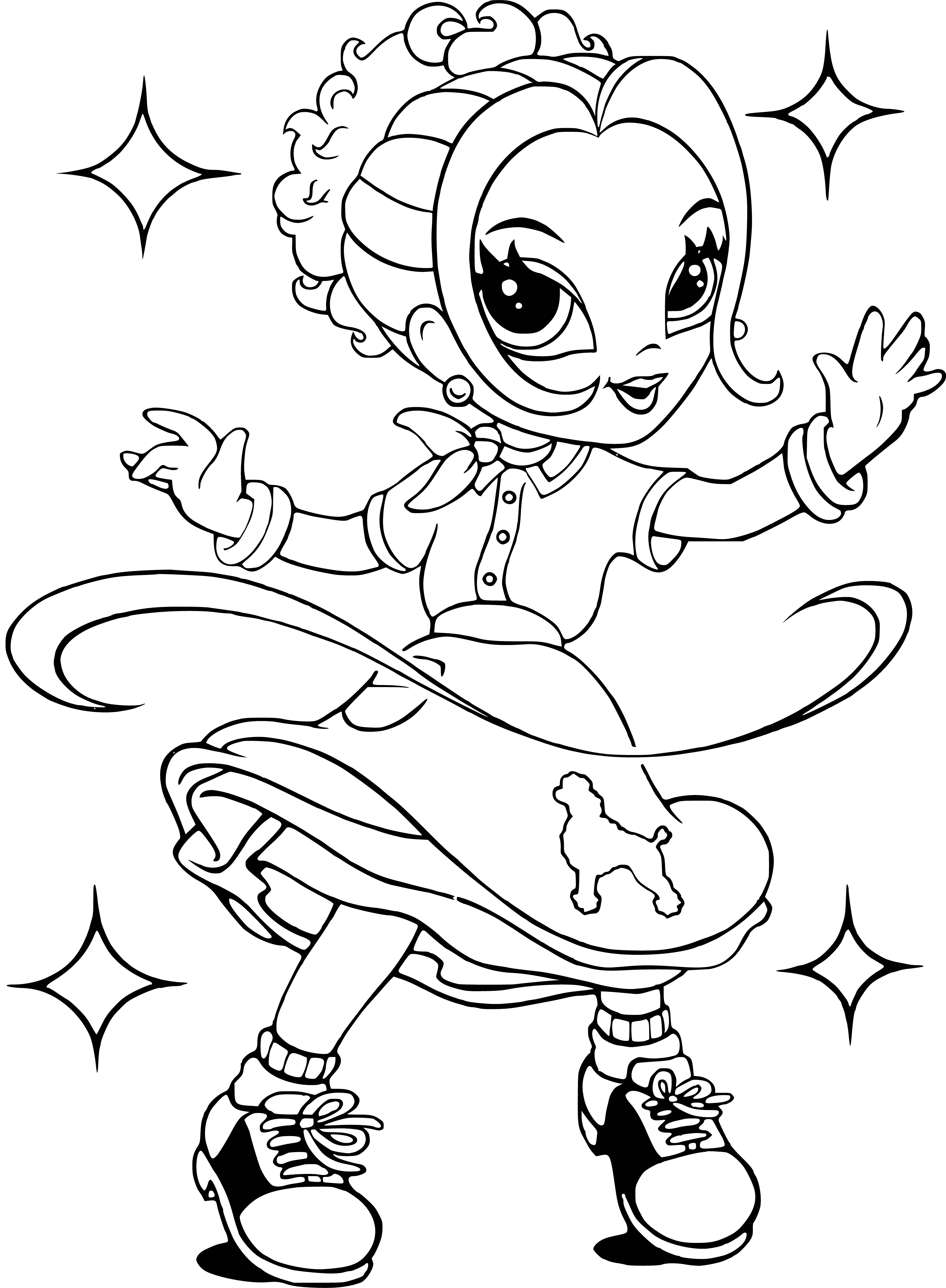 coloring page: Glam girl in pink dress, fur stole, pearl earrings, diamond necklace & pink purse. Ready to be colored! #coloringpages
