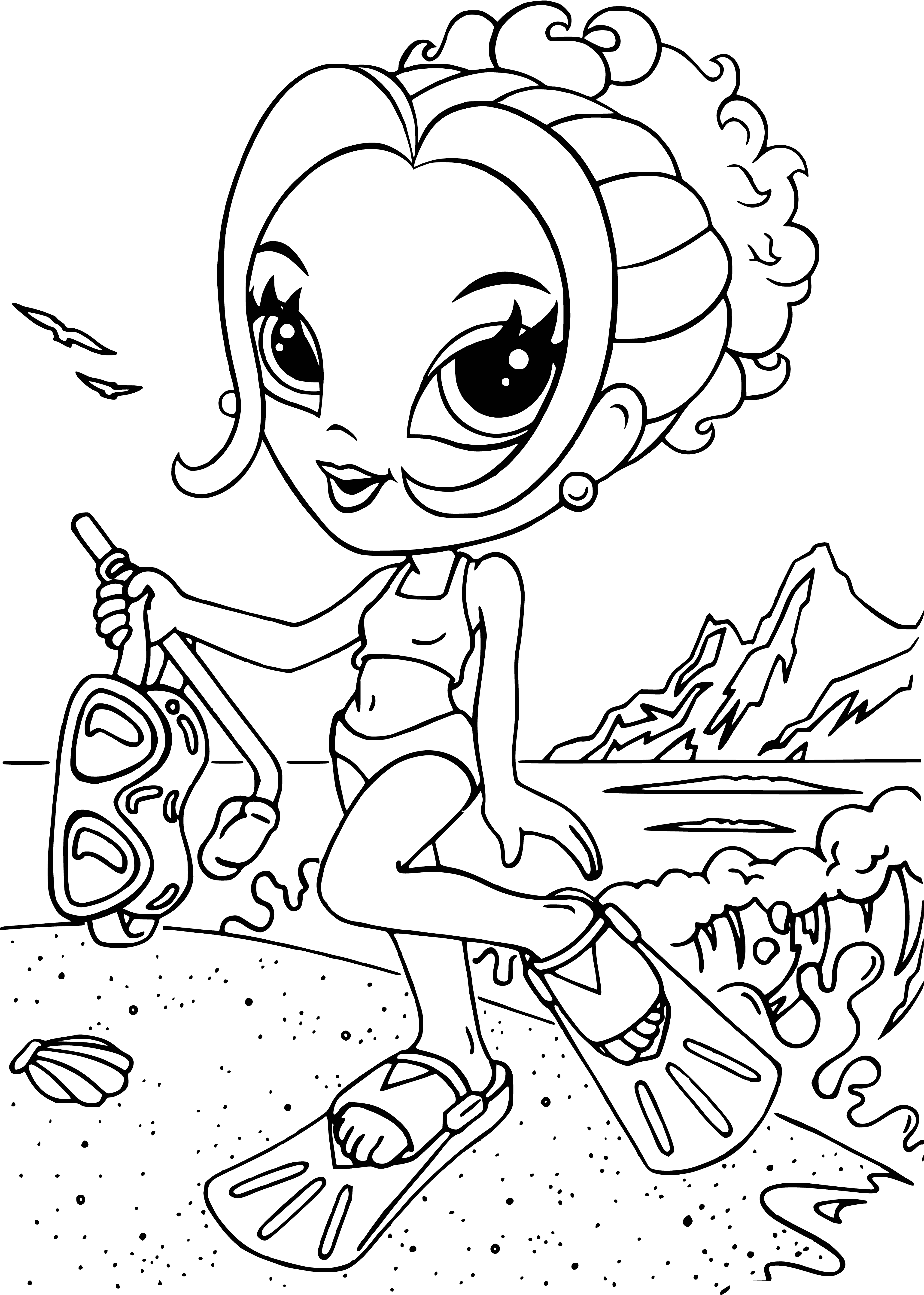 coloring page: A fashionable young woman in a pink dress, ready for a party or special event! #LisaFrank #GlamourGirl #ColoringPage