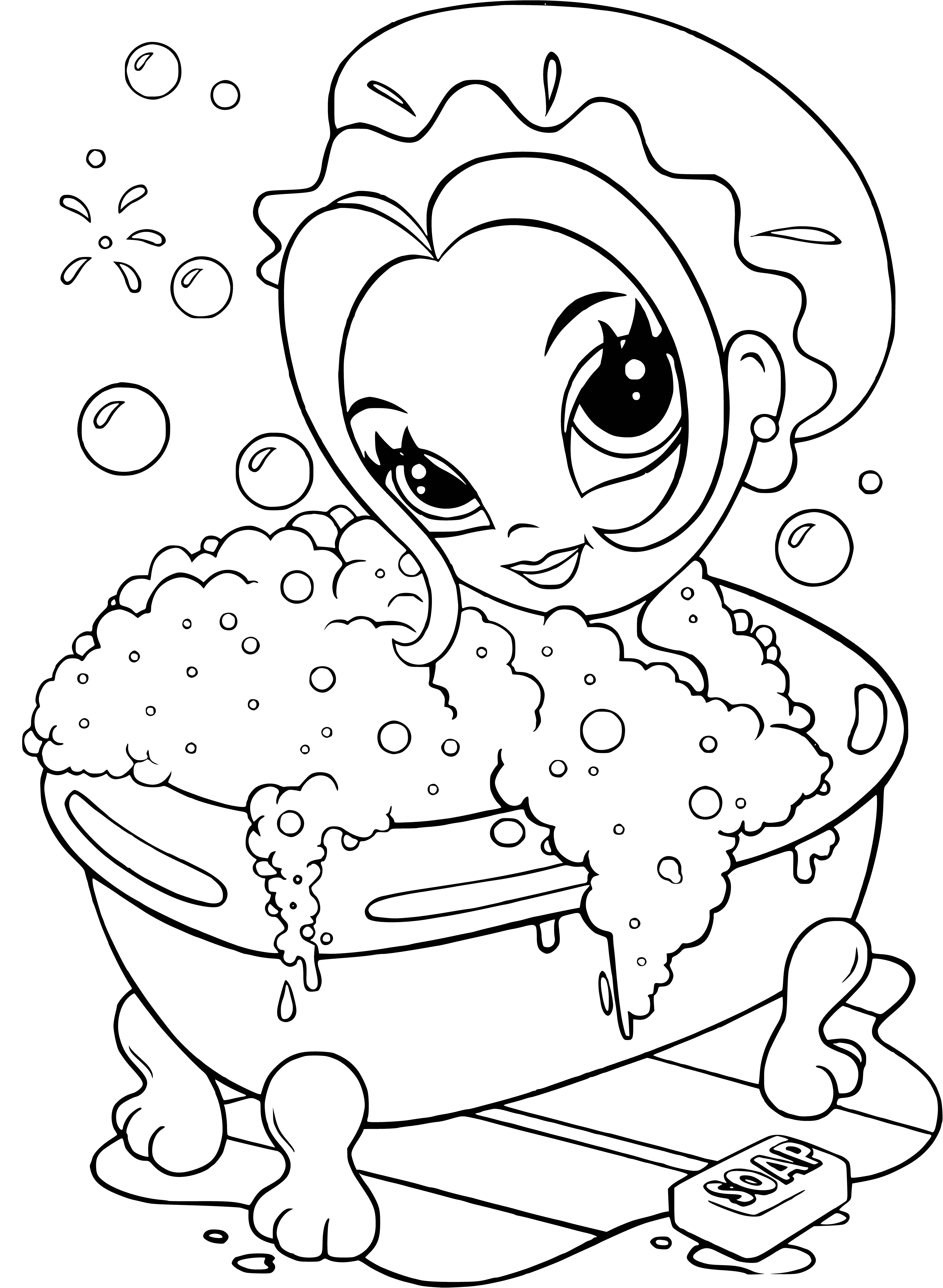 coloring page: Girl with long blonde hair ready for night out with pink dress, purse & pearl necklace - Lisa Frank Glamour Girl coloring page.