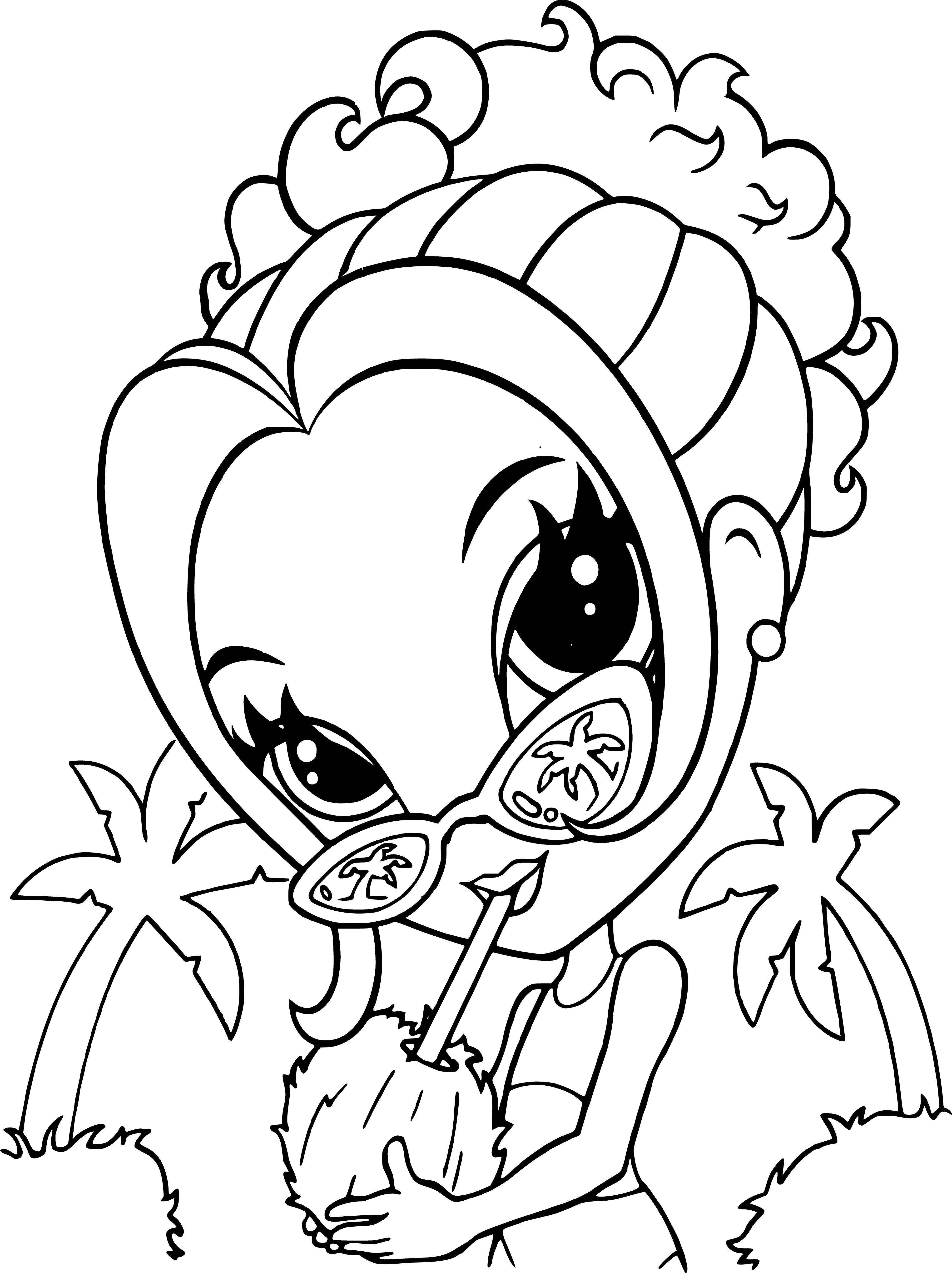 coloring page: Glam girl in pink dress and fur stole, with updo, earrings, cig and champagne, ready for a night out!