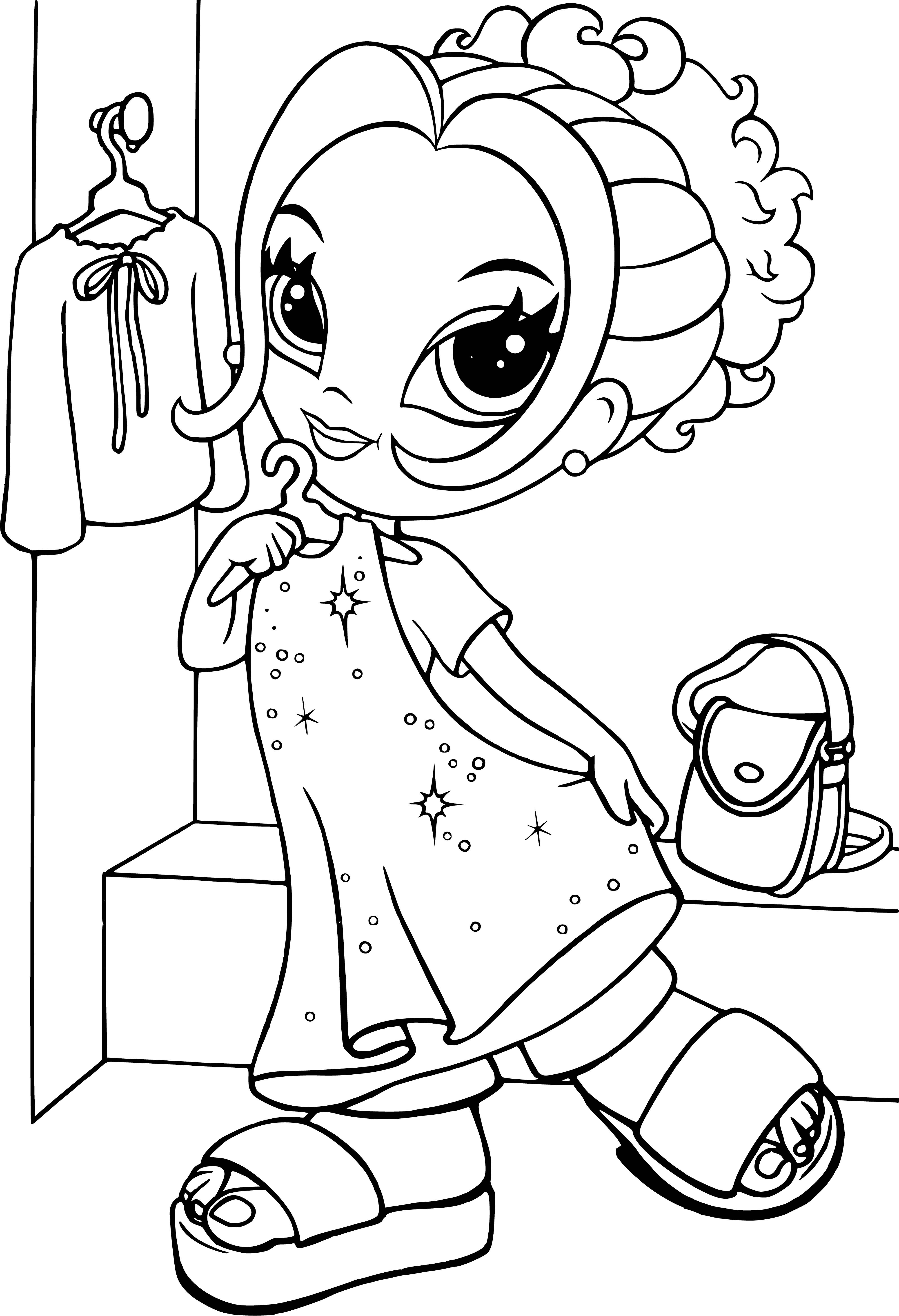 coloring page: Young woman looking confident, poised and ready to dance in a strapless dress, long blonde curls and a sparkle in her eyes. #Blessed