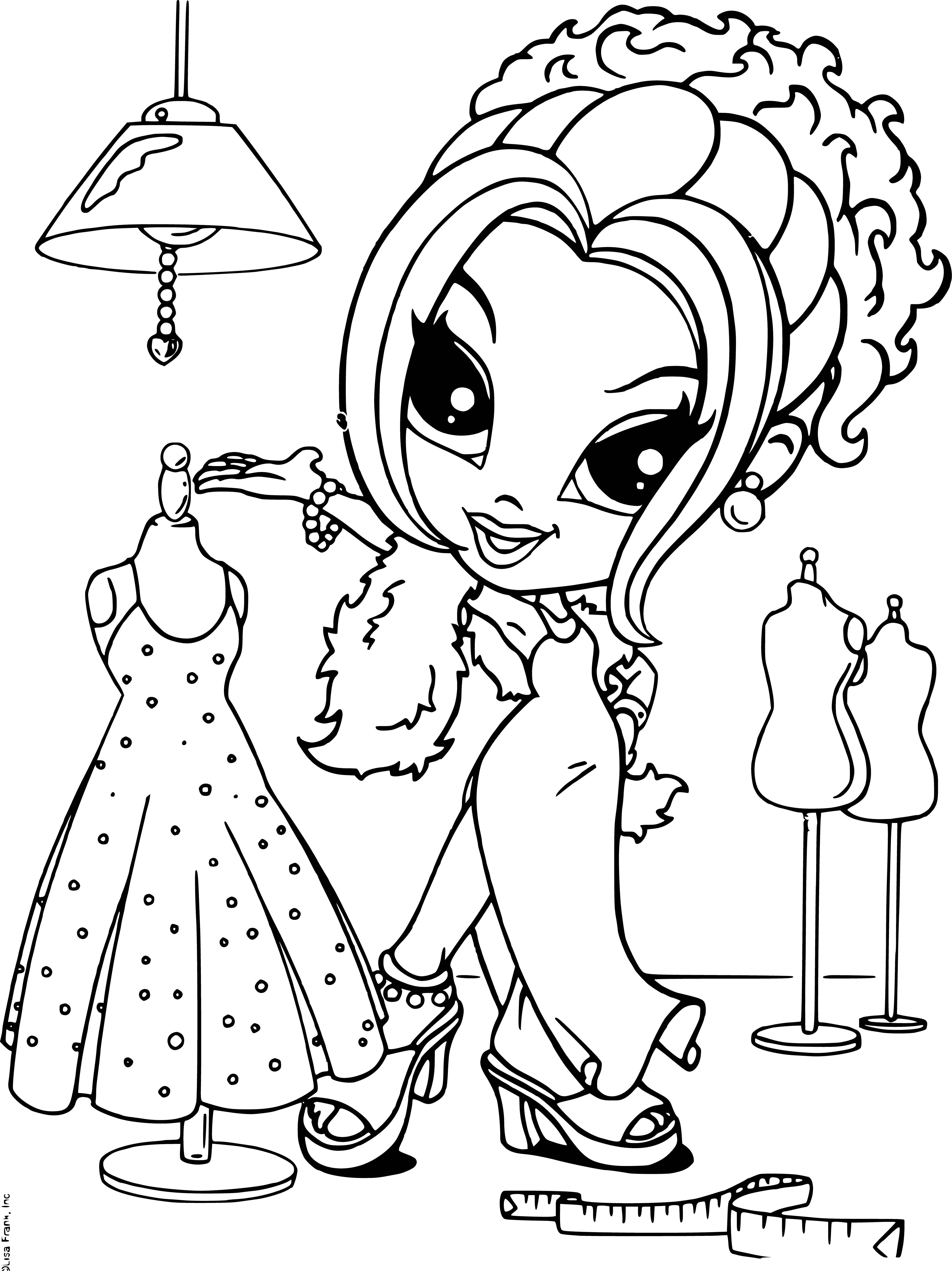 coloring page: Glamorous girl with long blonde hair in a pink dress ready for a night out! #LisaFrank #GlamourGirl