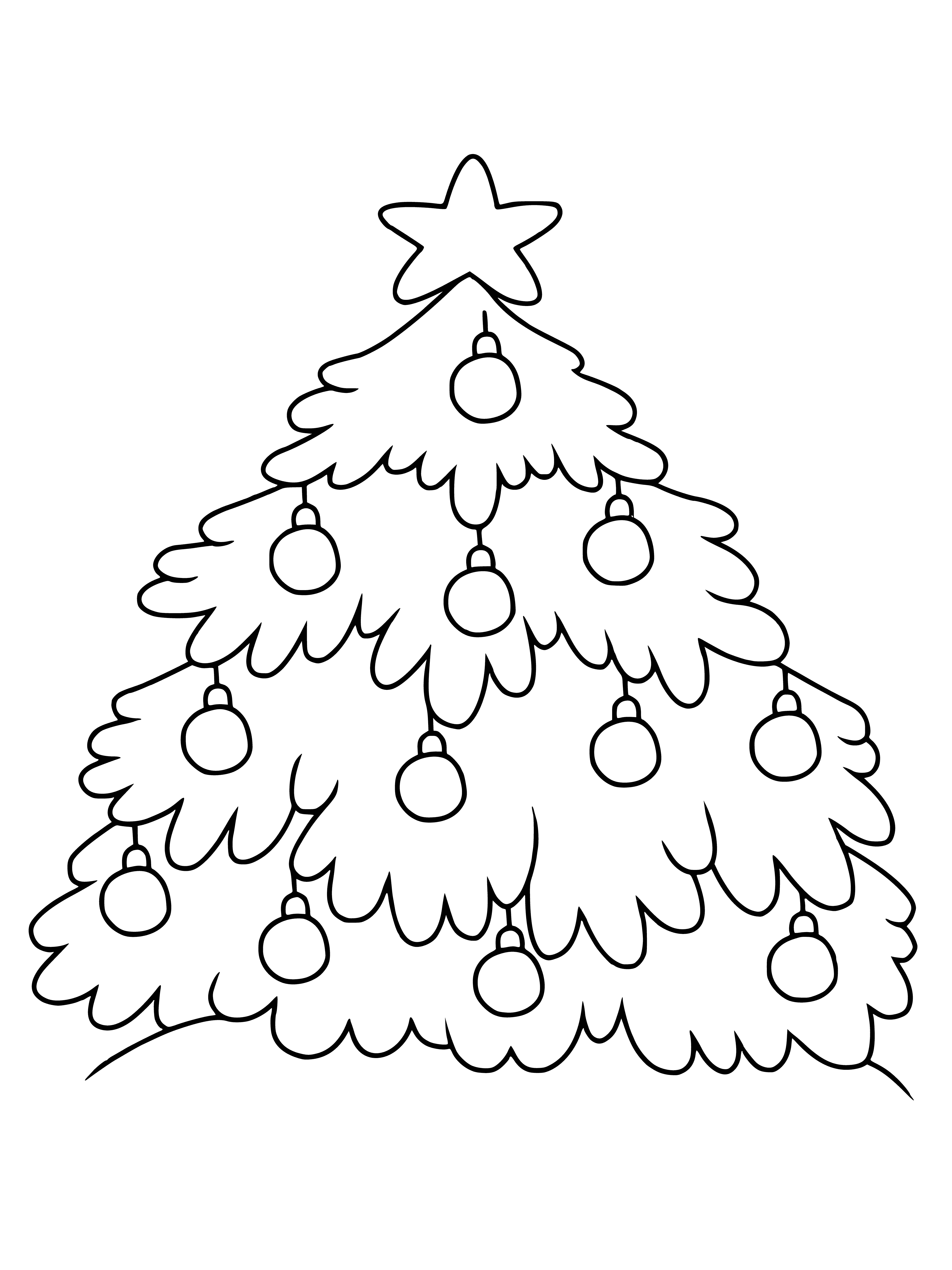 3 Christm. trees w/ diff. col. lights & ornaments: tallest has star, smaller has angel, & 3rd has bow. #ColoringFun
