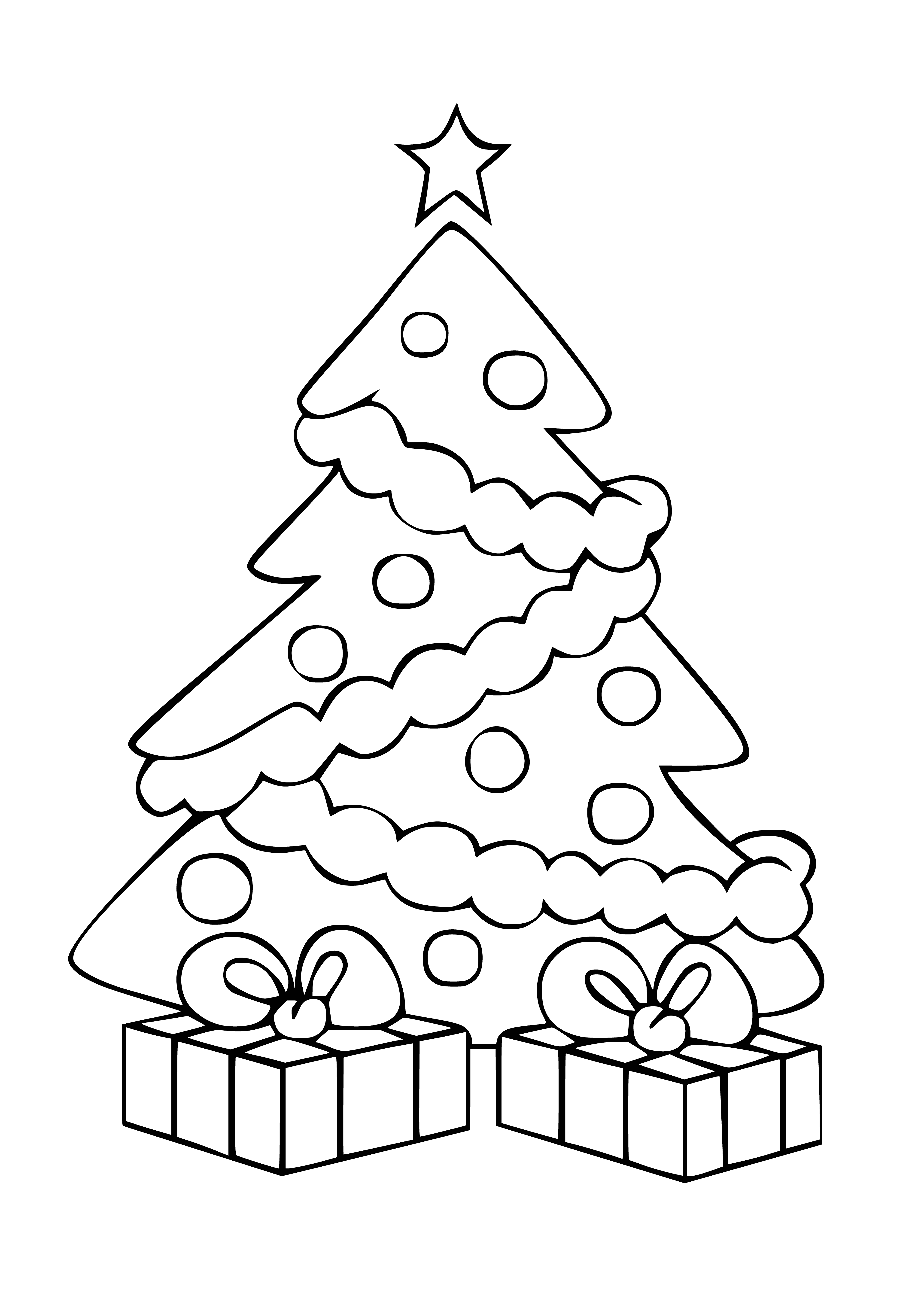 coloring page: A decorated tree, usually evergreen, associated with Christmas, present since medieval times & gaining popularity in the 19th century.