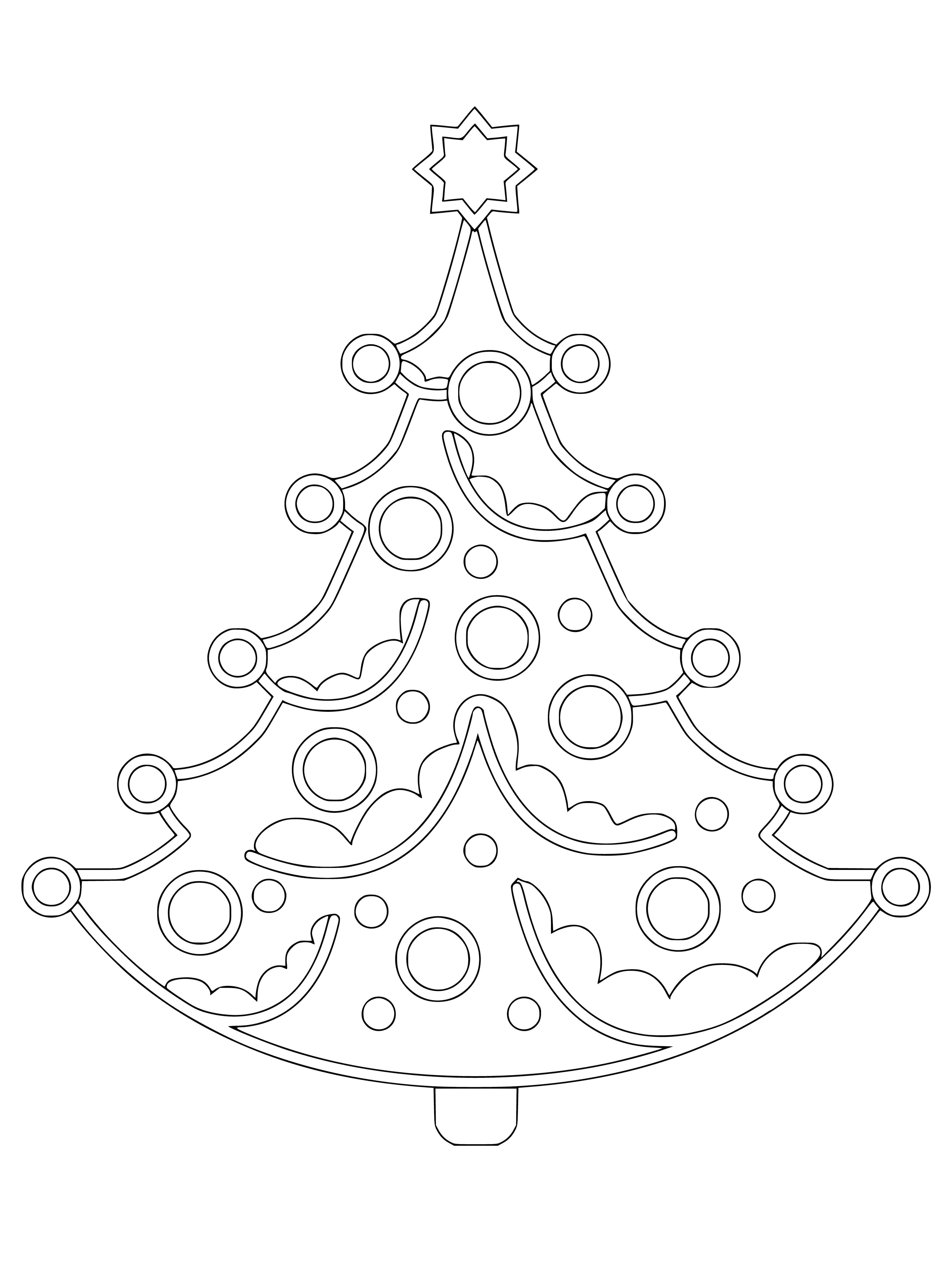 coloring page: Family of four gathered around a giant, decorated Christmas tree in snowy landscape, smiling and celebrating. #ChristmasCheer