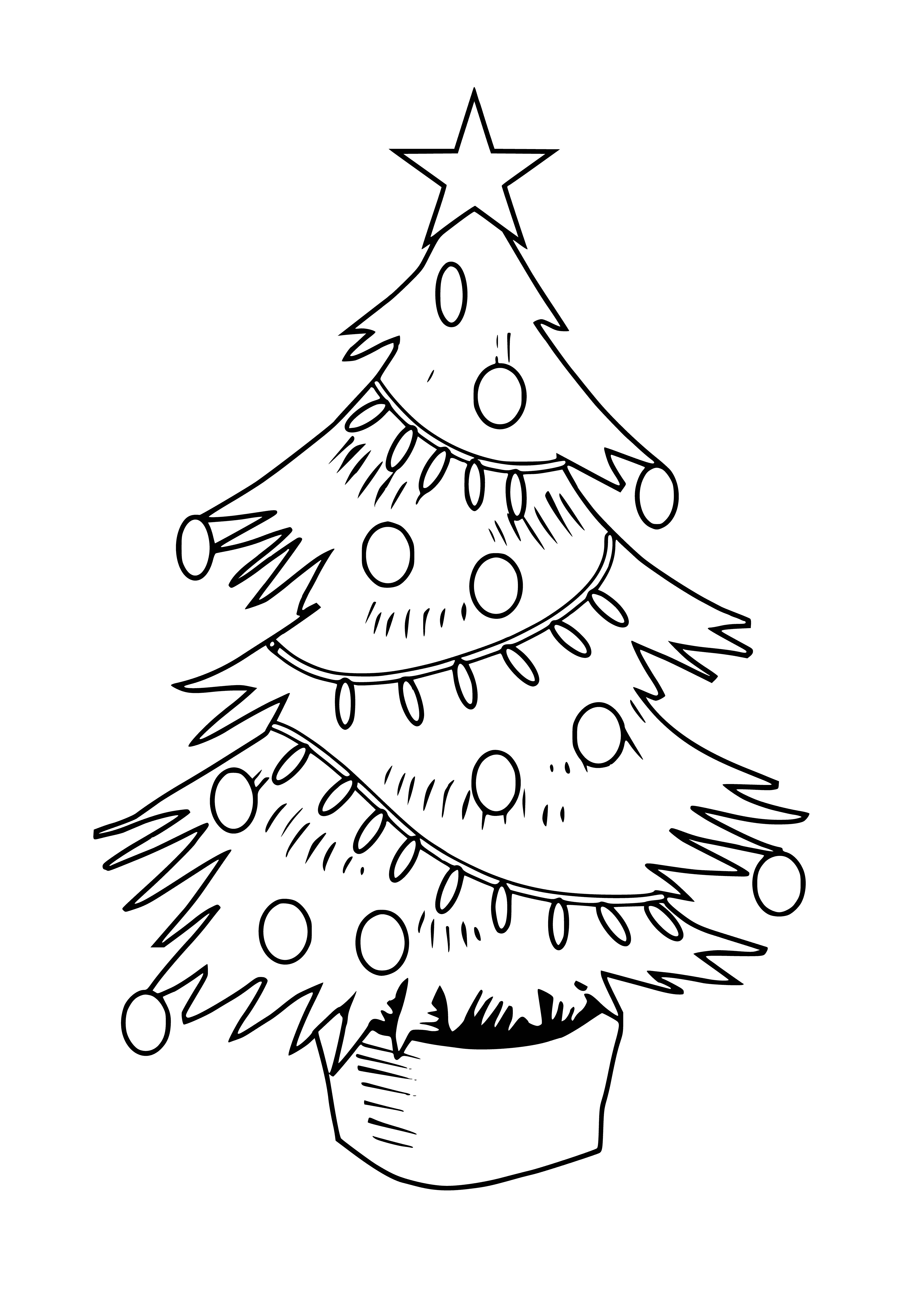 coloring page: Christmas trees decorated to celebrate the holiday, originating in medieval Germany and now an integral part of the season worldwide.