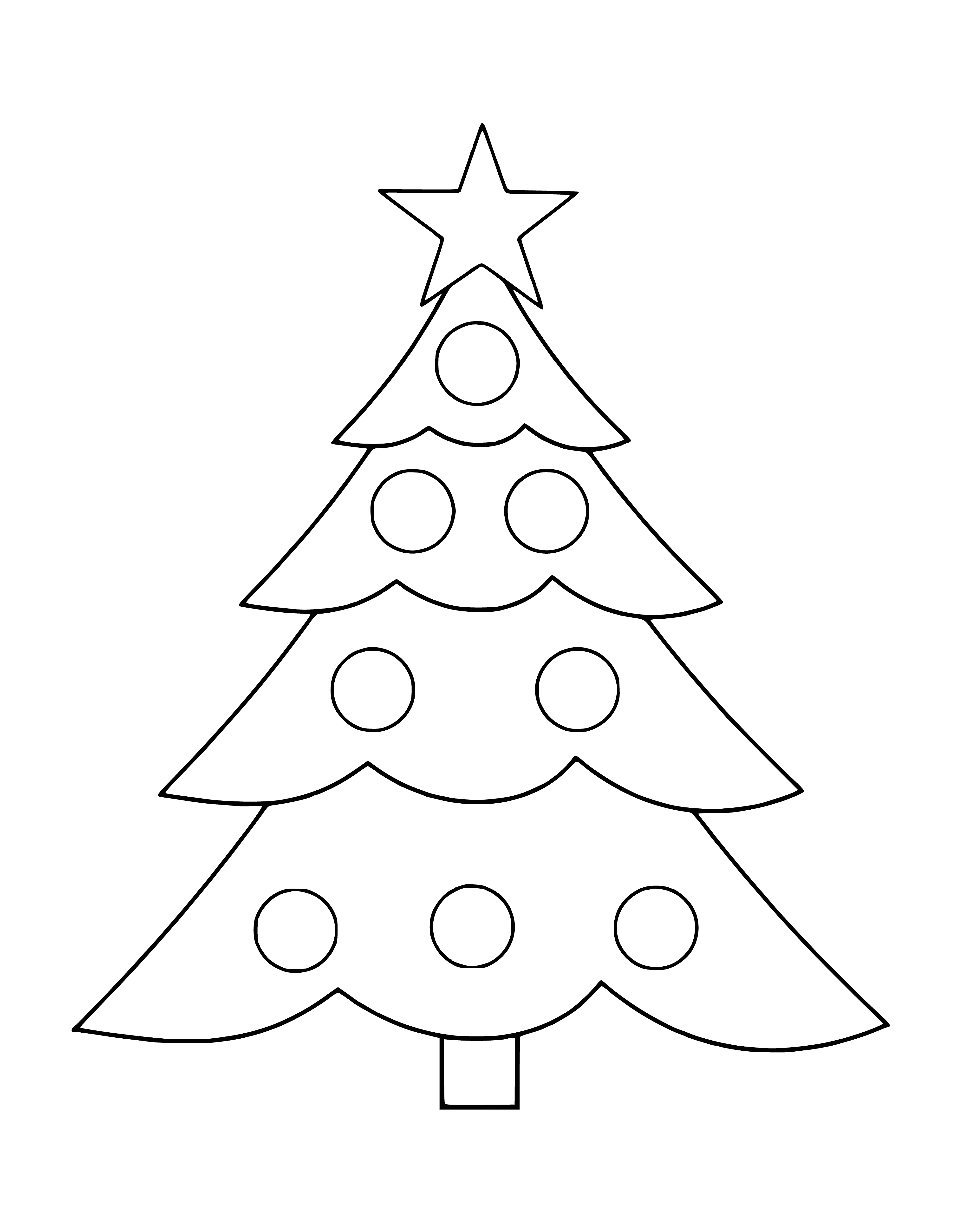 coloring page: A festive golden Christmas tree adorned with ornaments & wrapped in a gold ribbon—all in one coloring page!