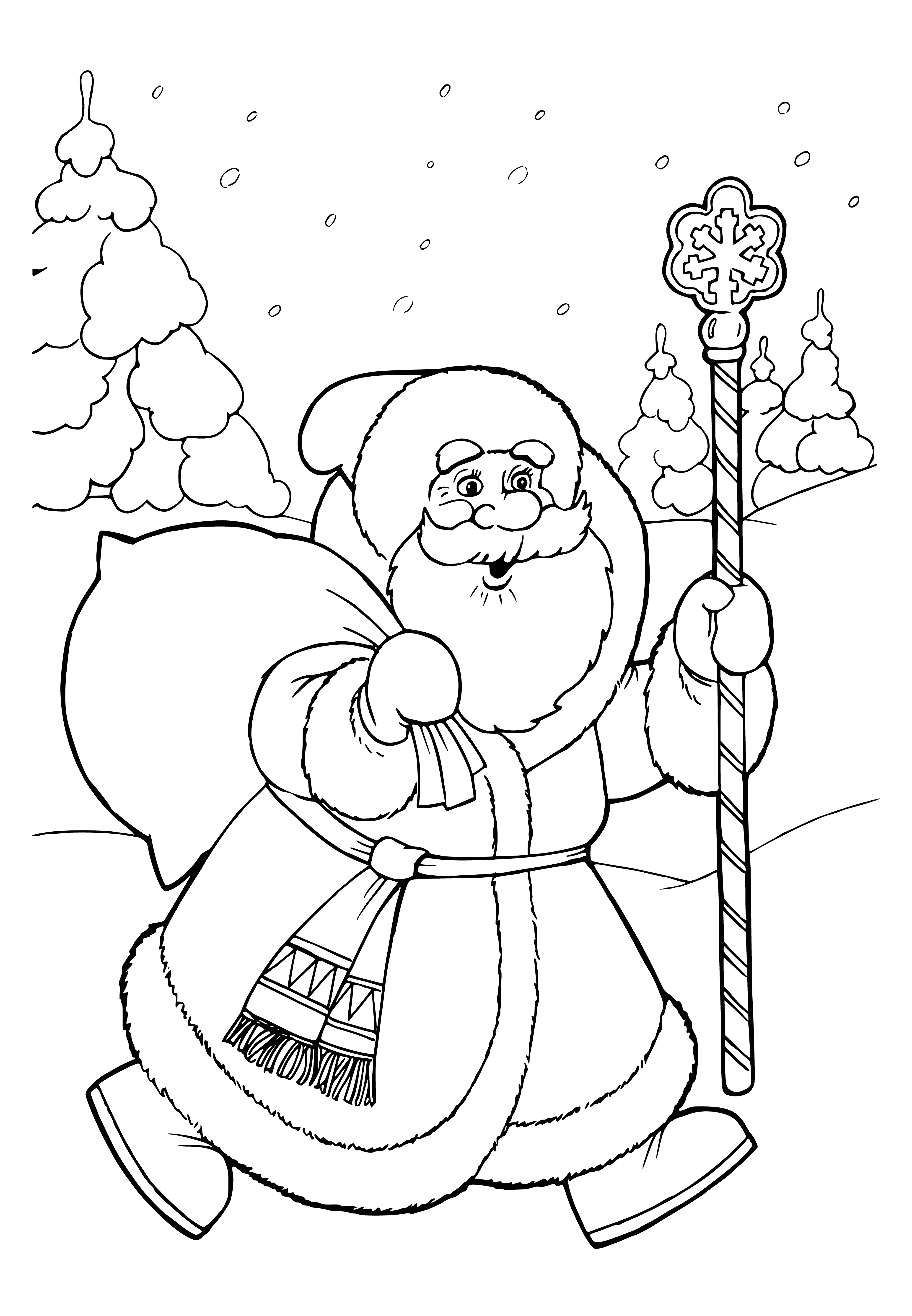 coloring page: Santa Claus is a jolly old man with a white beard, red suit, and sack of presents. He's ready to spread Christmas cheer with a smile!