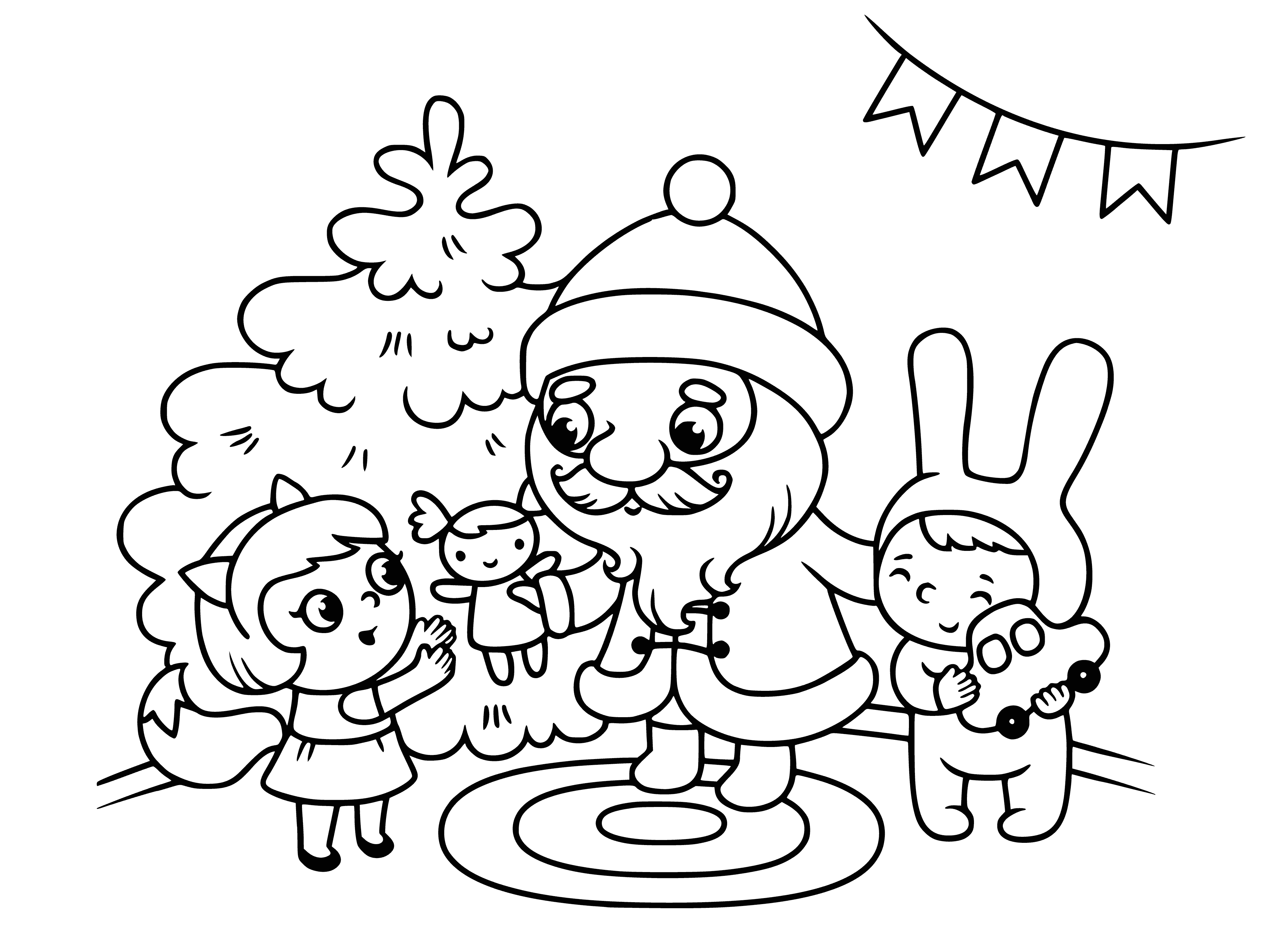 Дед Мороз дарит подарки детям раскраска