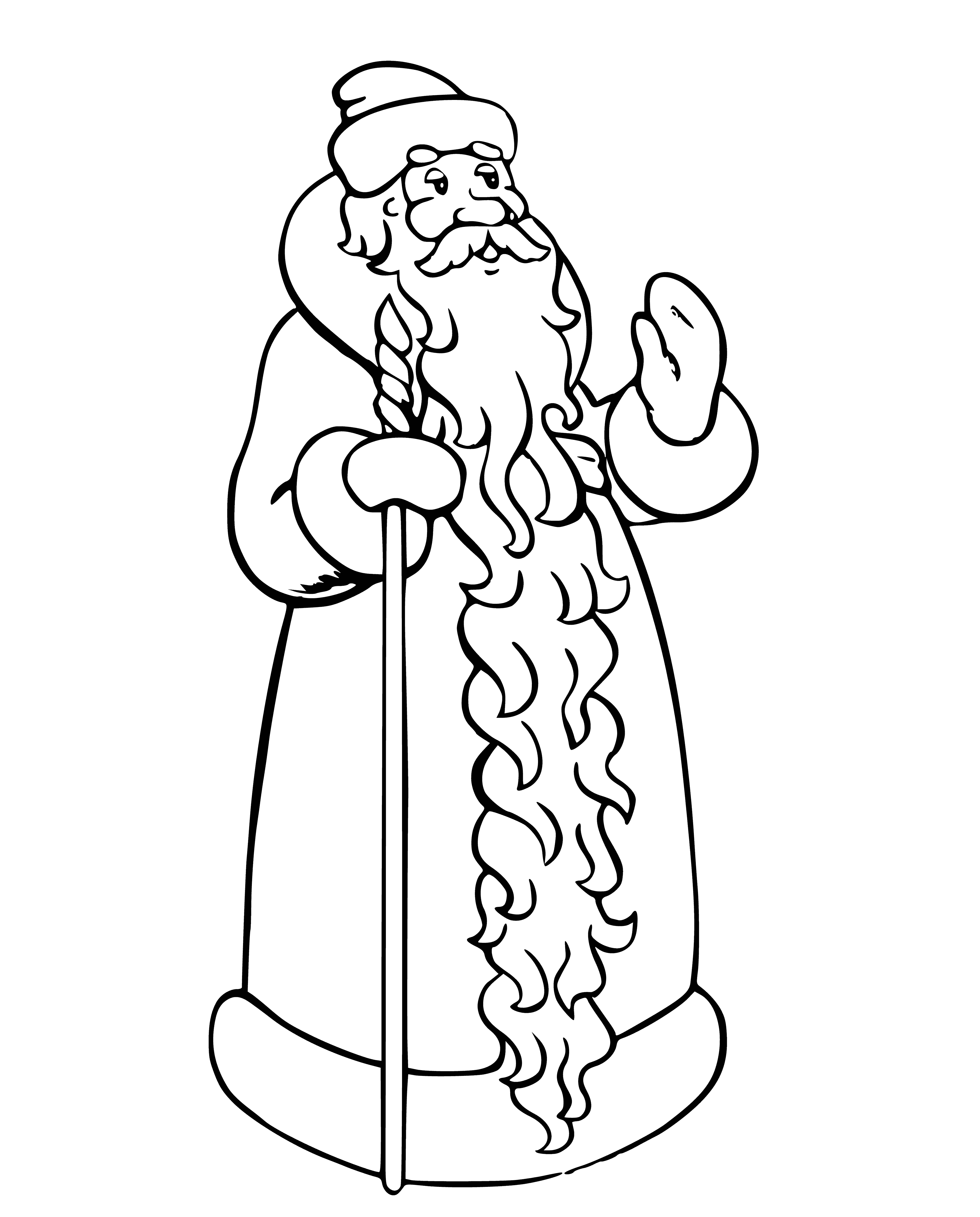 coloring page: Santa Claus is a jolly man with white fur trim & a sack of presents, enchanting children with his red hat & black book. #ChristmasEve