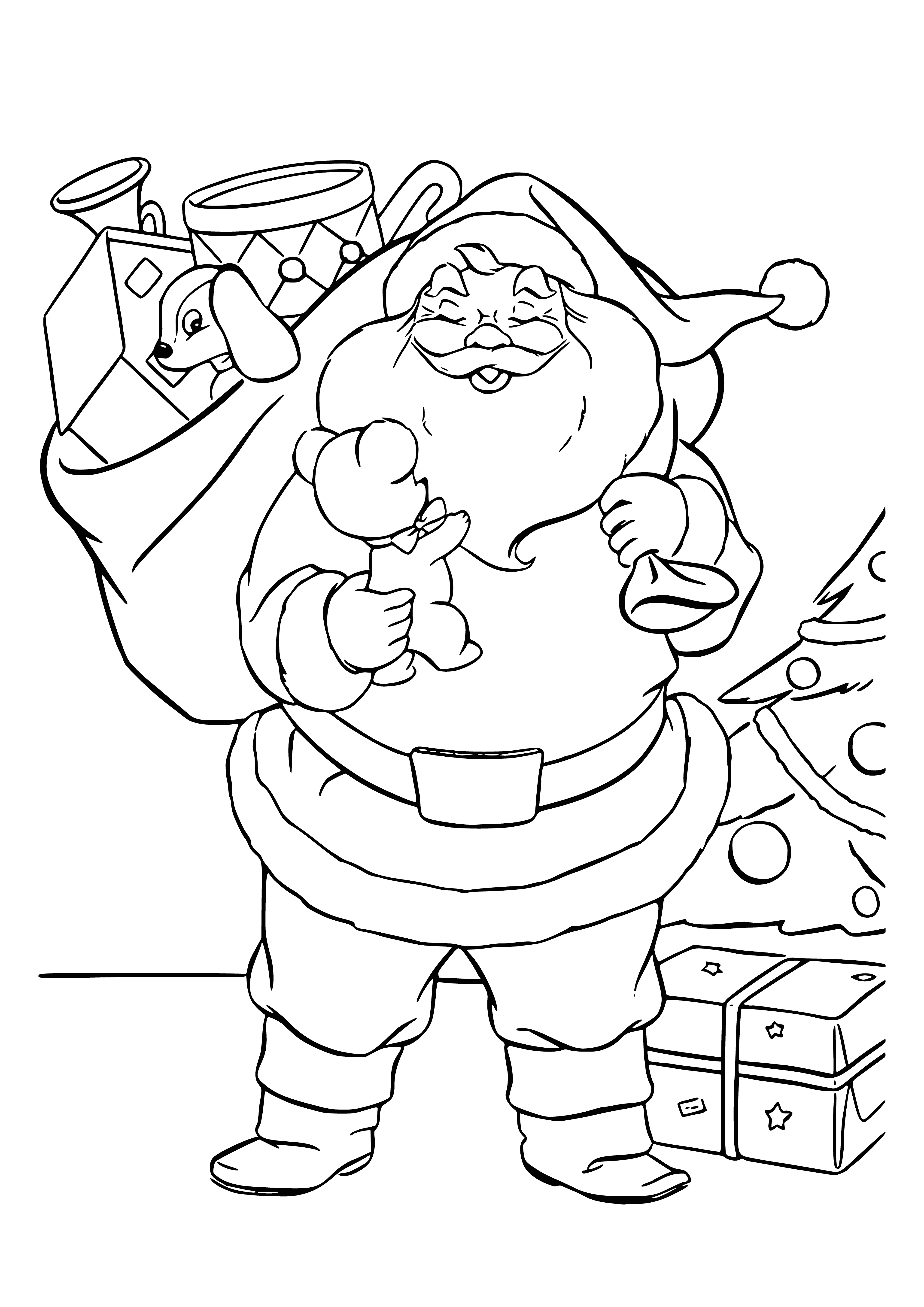 coloring page: Coloring page of Santa Claus with Christmas tree and presents. #Christmas #Coloring