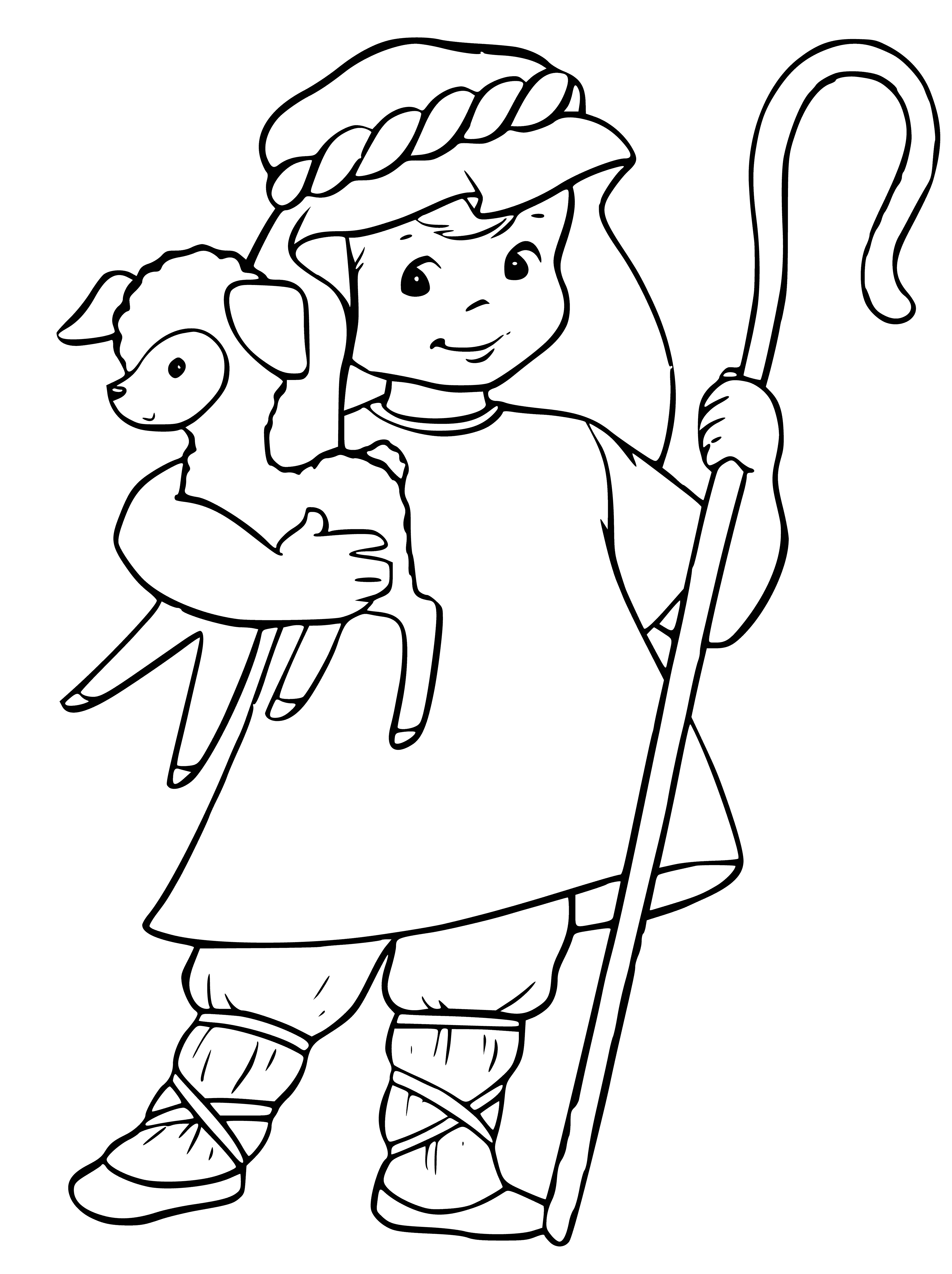 coloring page: They're wearing a costume with a sheep headpiece and earmuffs, plus a white jumpsuit with black spots. #NewYearsCostume