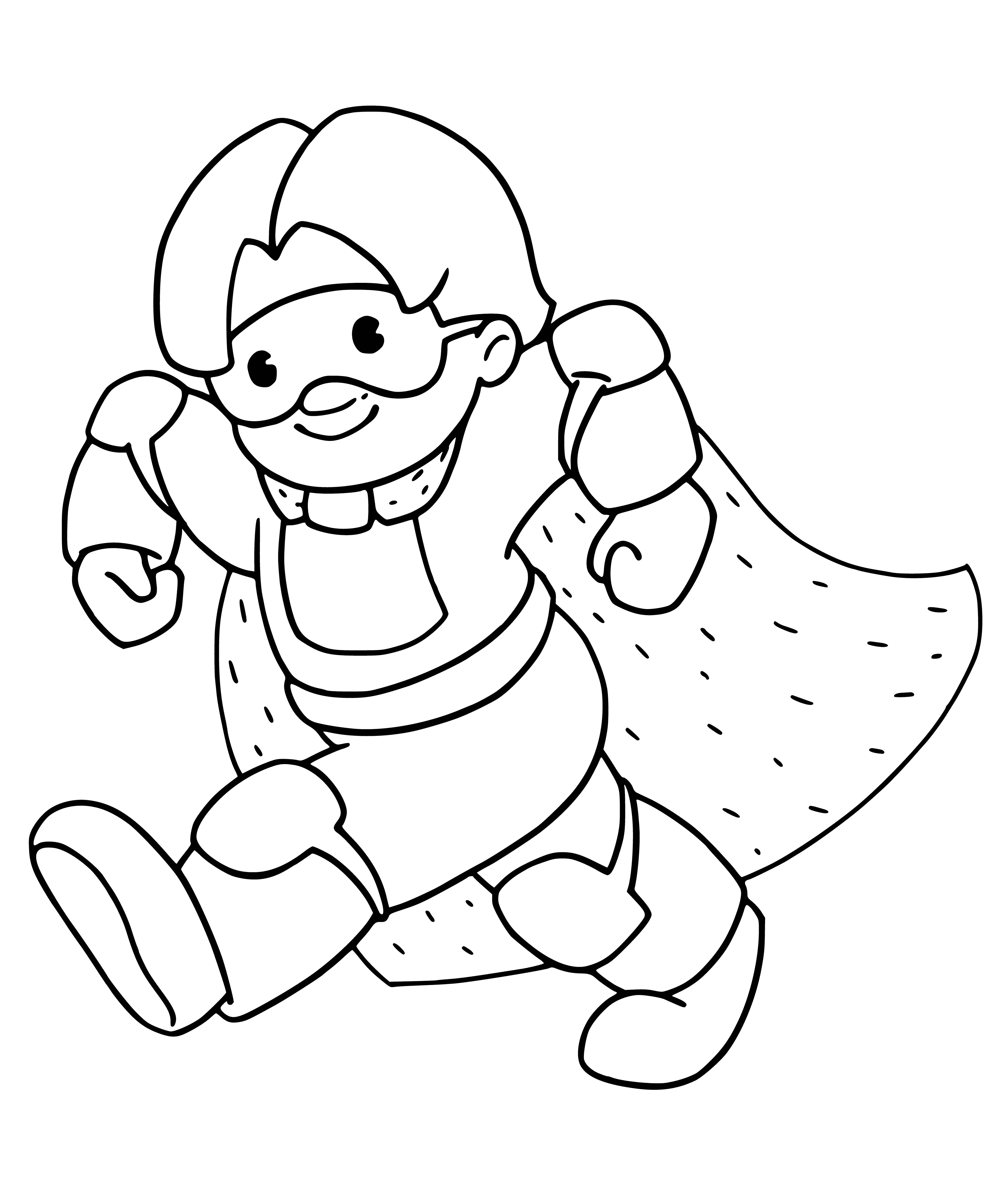 coloring page: Person wearing black cape, blue/red body suit, "S" on chest, and black mask.