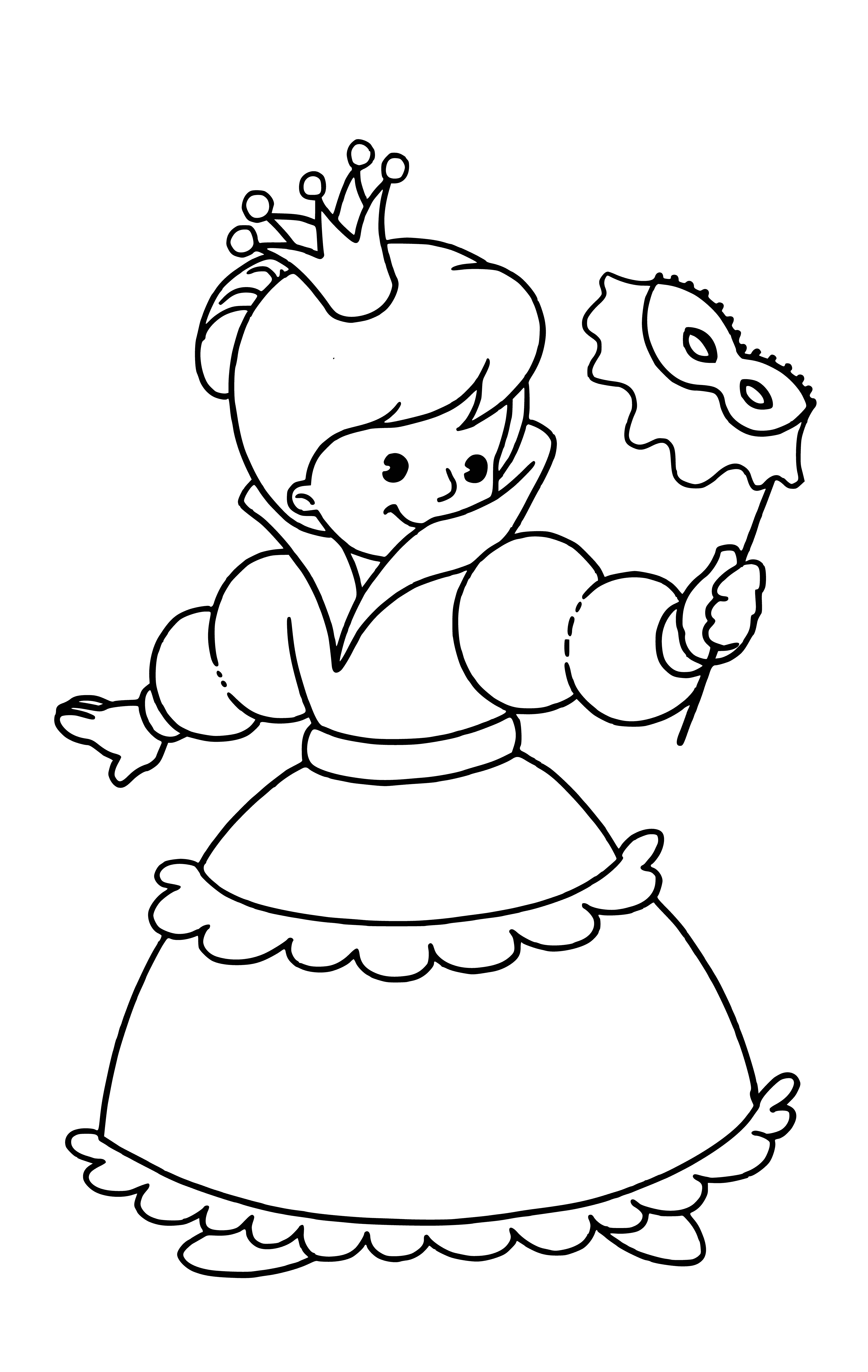 coloring page: A girl in a pink skirt and white top with a pink tiara. Holding a wand with a star, ready for magic!