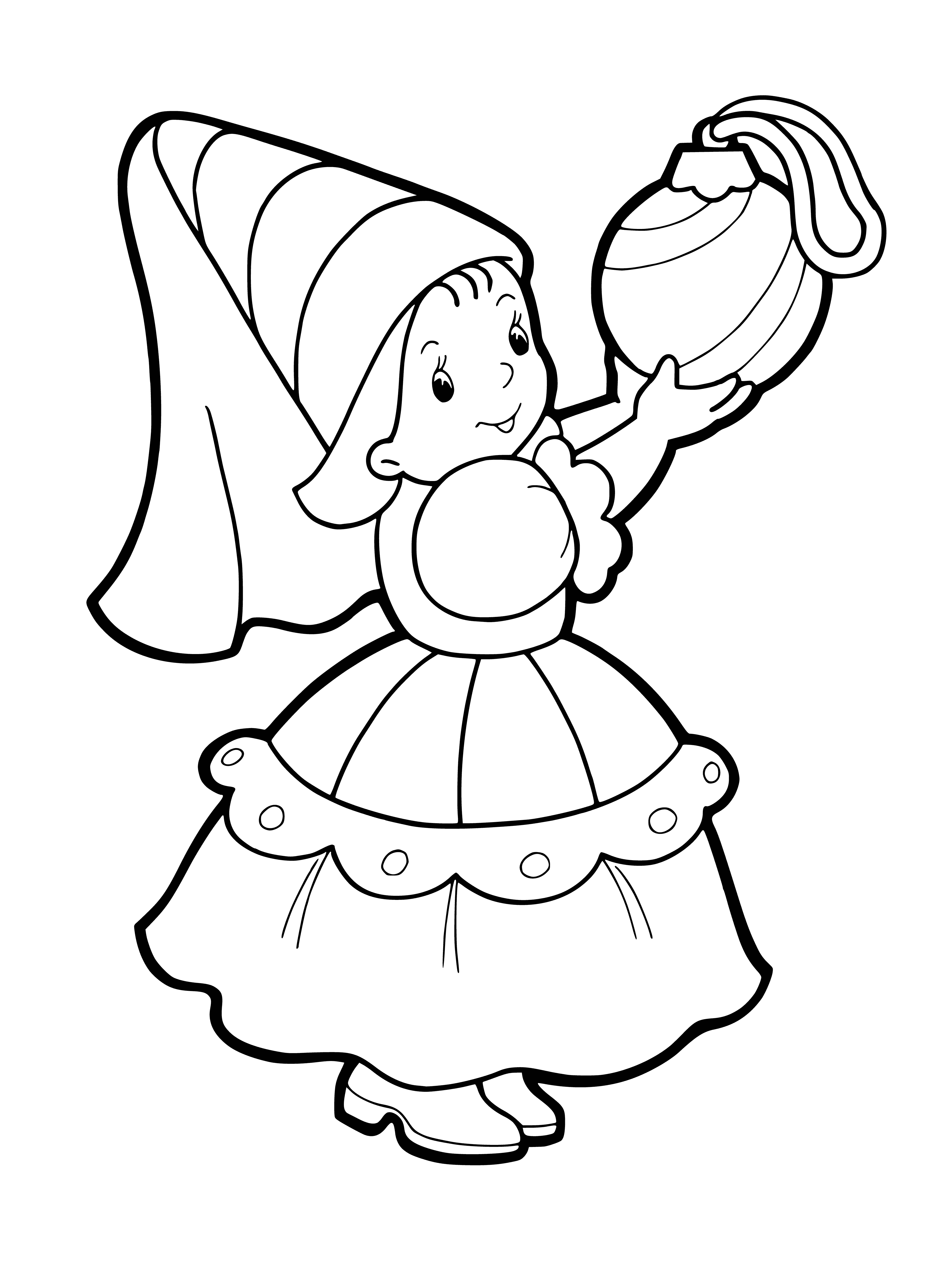 coloring page: Fairy girl flying around ball wearing pink dress w/ glittering wings. #Magical #Fairytale